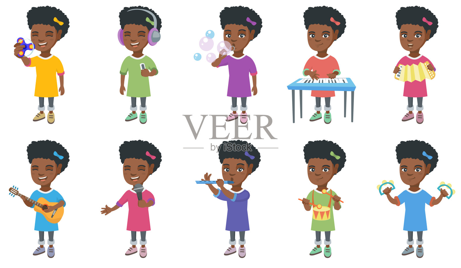 小非洲女孩矢量插图集设计元素图片