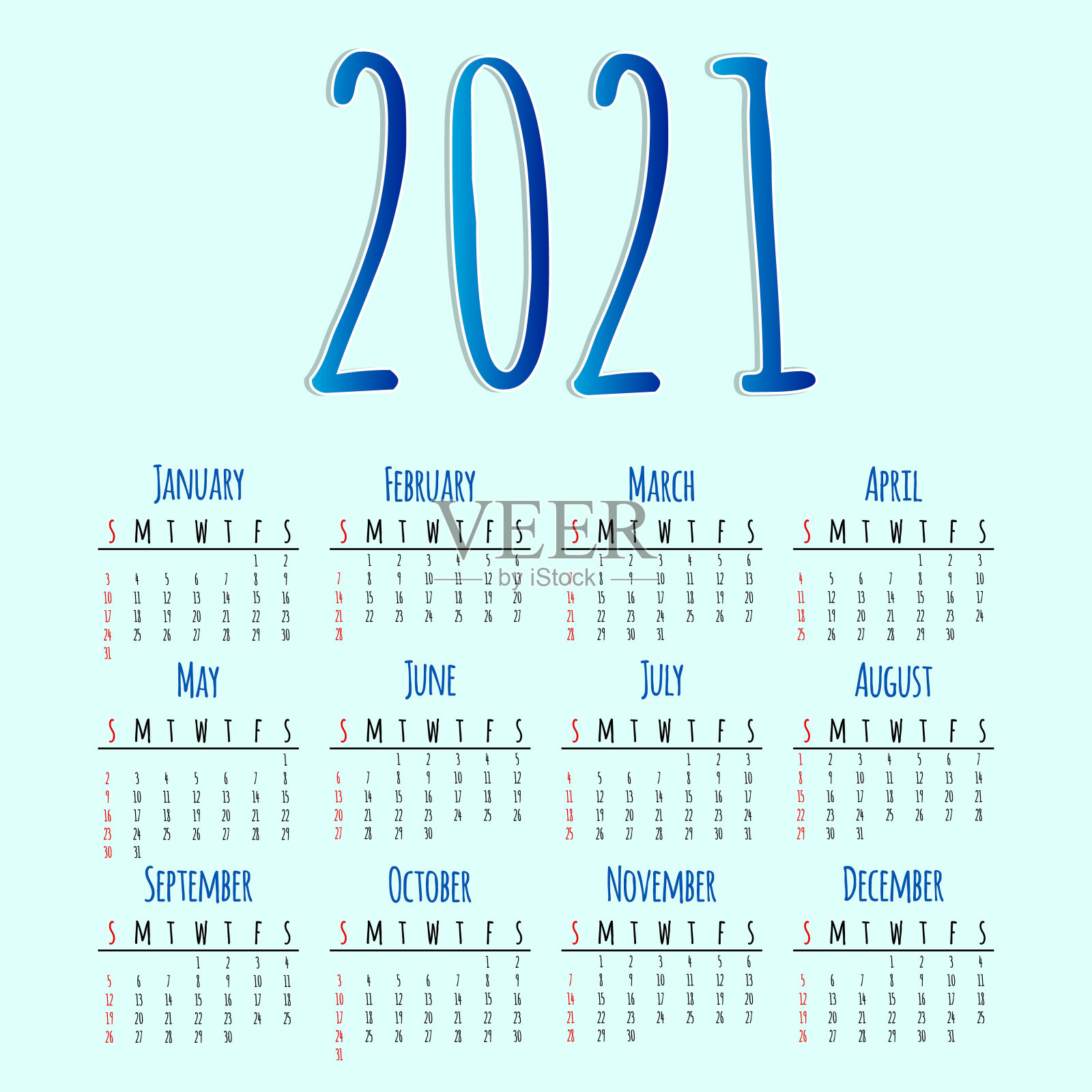 2021年的日历。矢量图插画图片素材