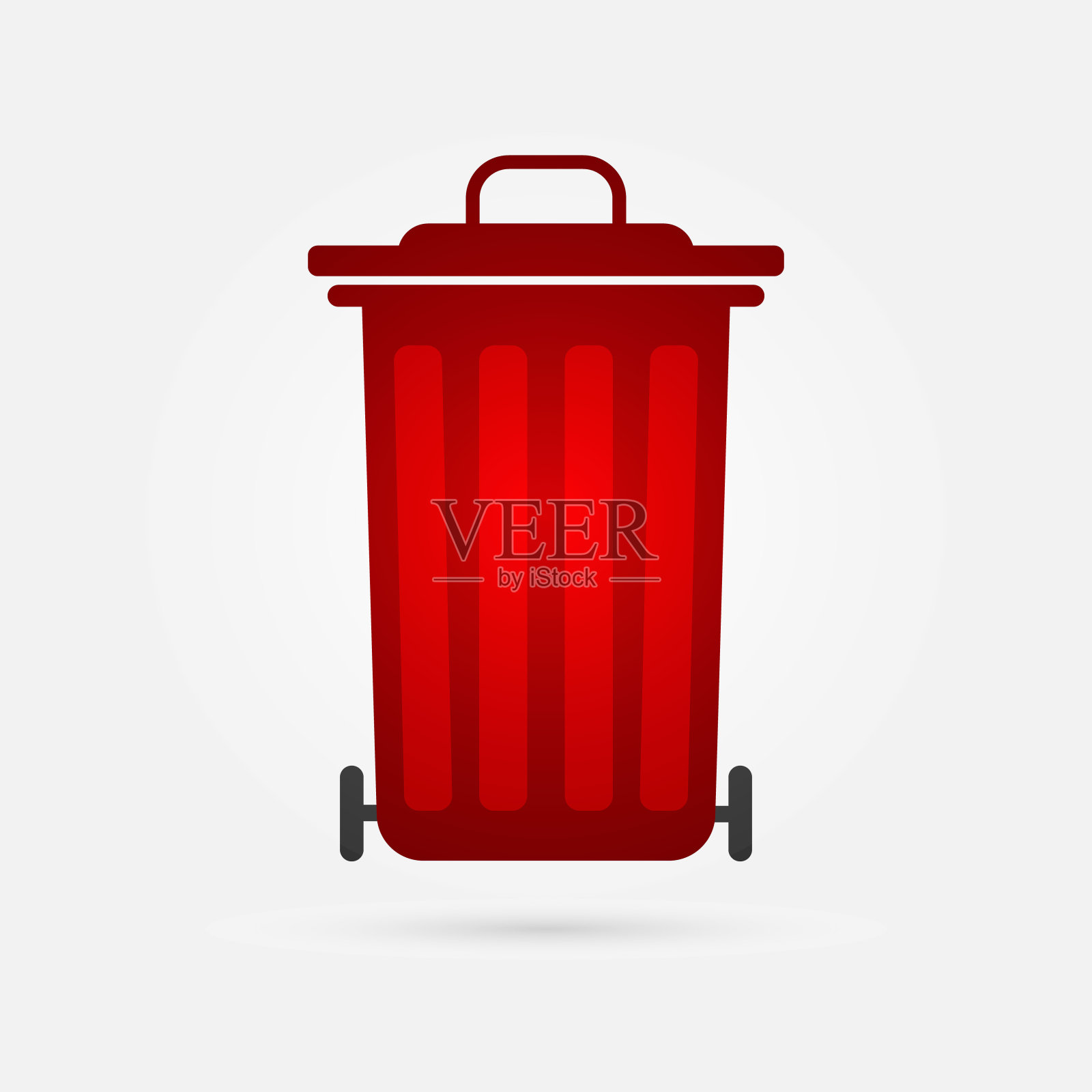 红色垃圾桶图标平面设计。废物回收利用。环境保护。铁和金属制品。矢量图图标素材