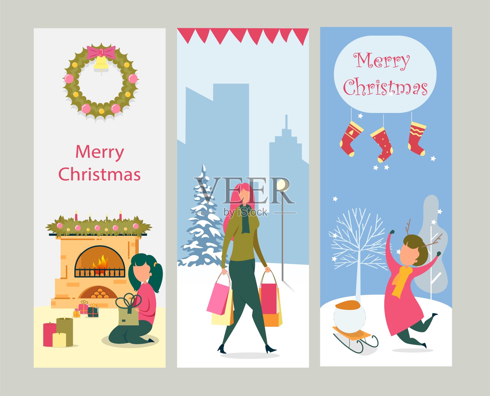 设置贺卡，传单，圣诞横幅插画图片素材