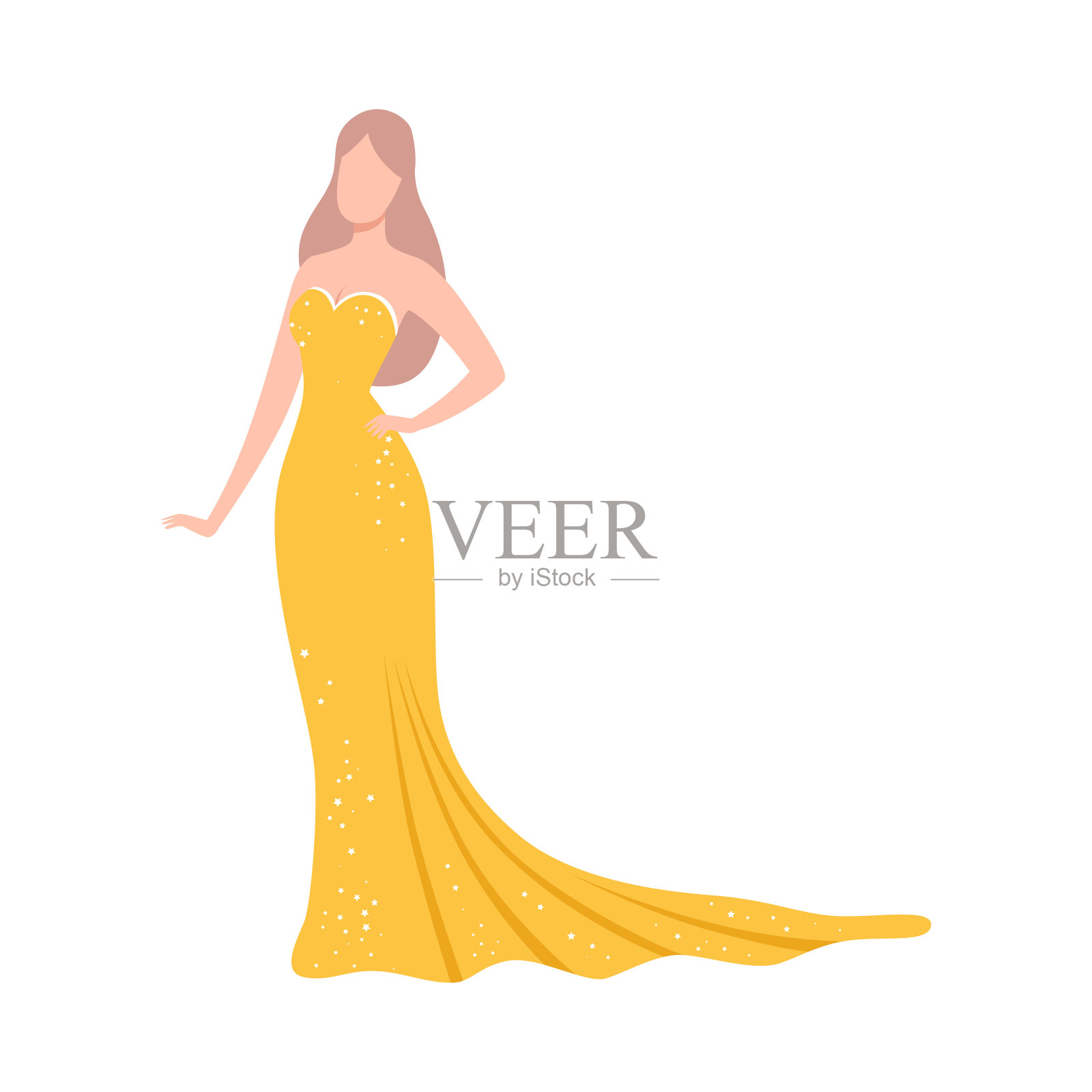 美丽的女人在节日的黄色连衣裙，优雅的女性名人人物平面矢量插图插画图片素材