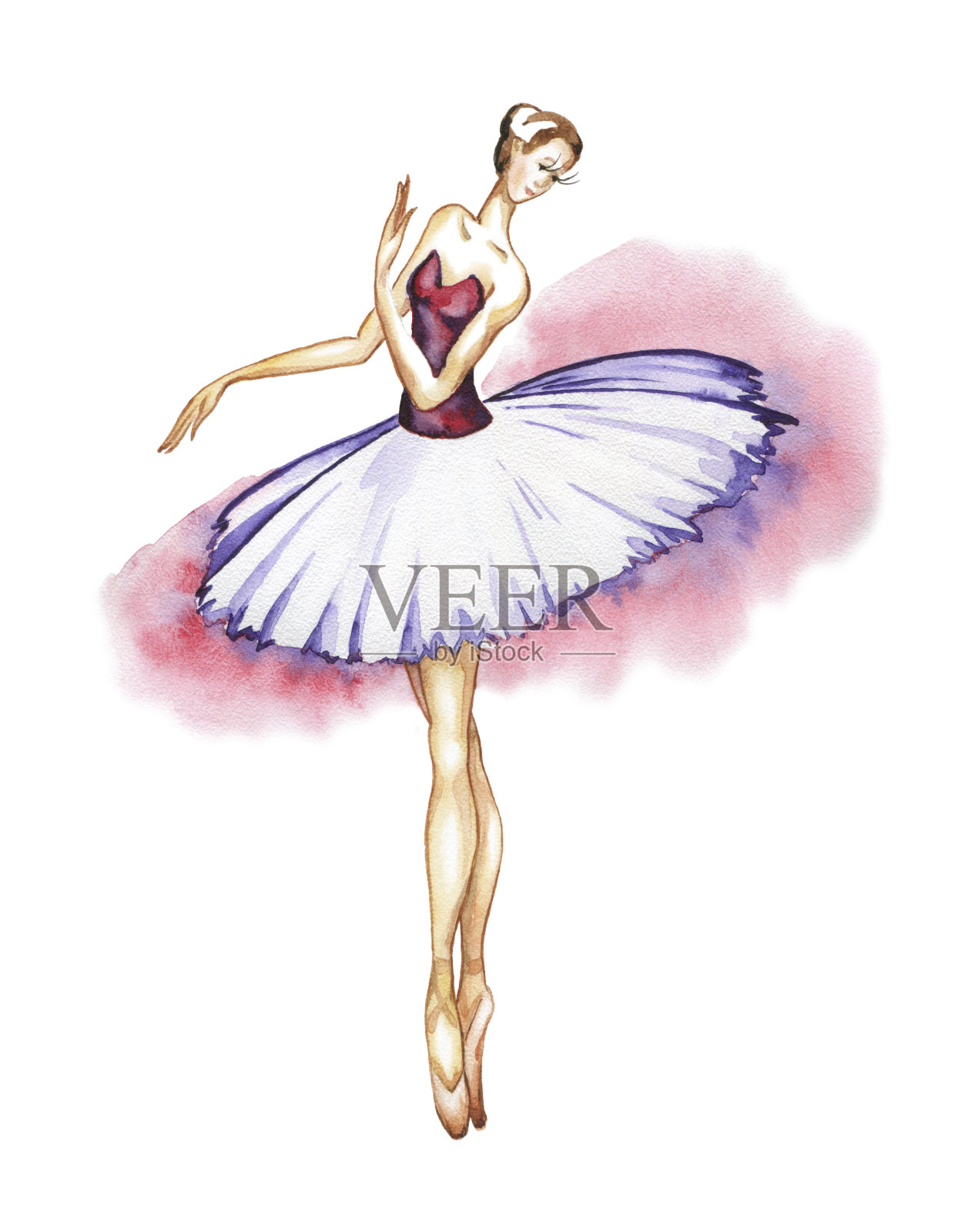 穿着芭蕾舞短裙和尖头鞋的古典芭蕾舞演员插画图片素材