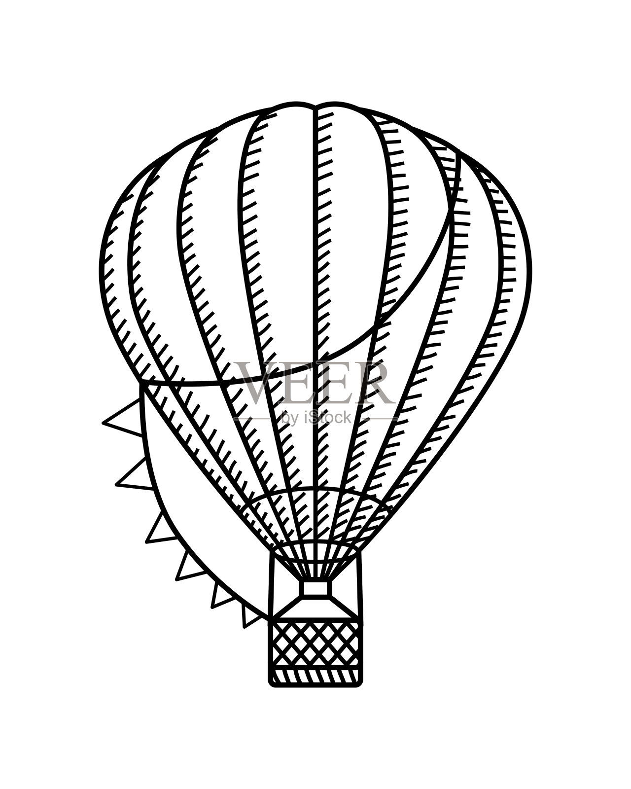 热空气气球。黑色和白色设计元素图片