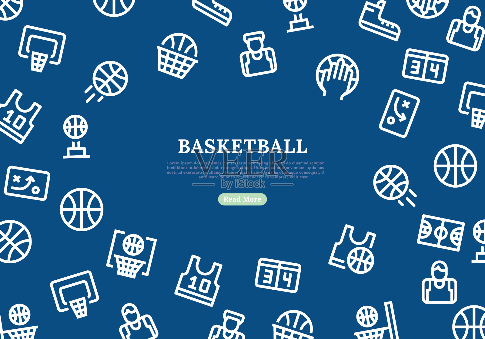 篮球横幅与线图标在蓝色的背景。矢量图插画图片素材