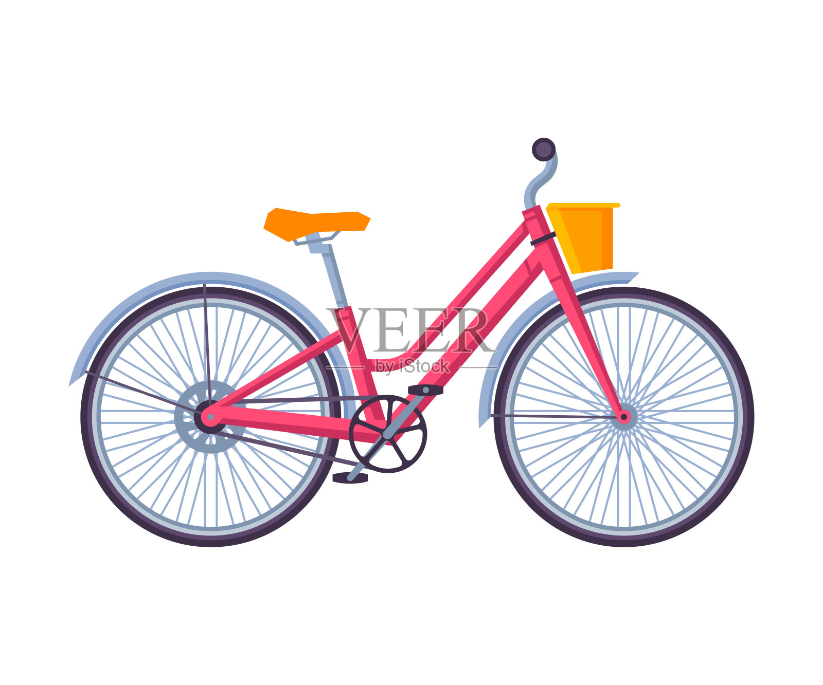 经典城市自行车，生态运动运输，粉色女性自行车侧视图平面矢量插图设计元素图片