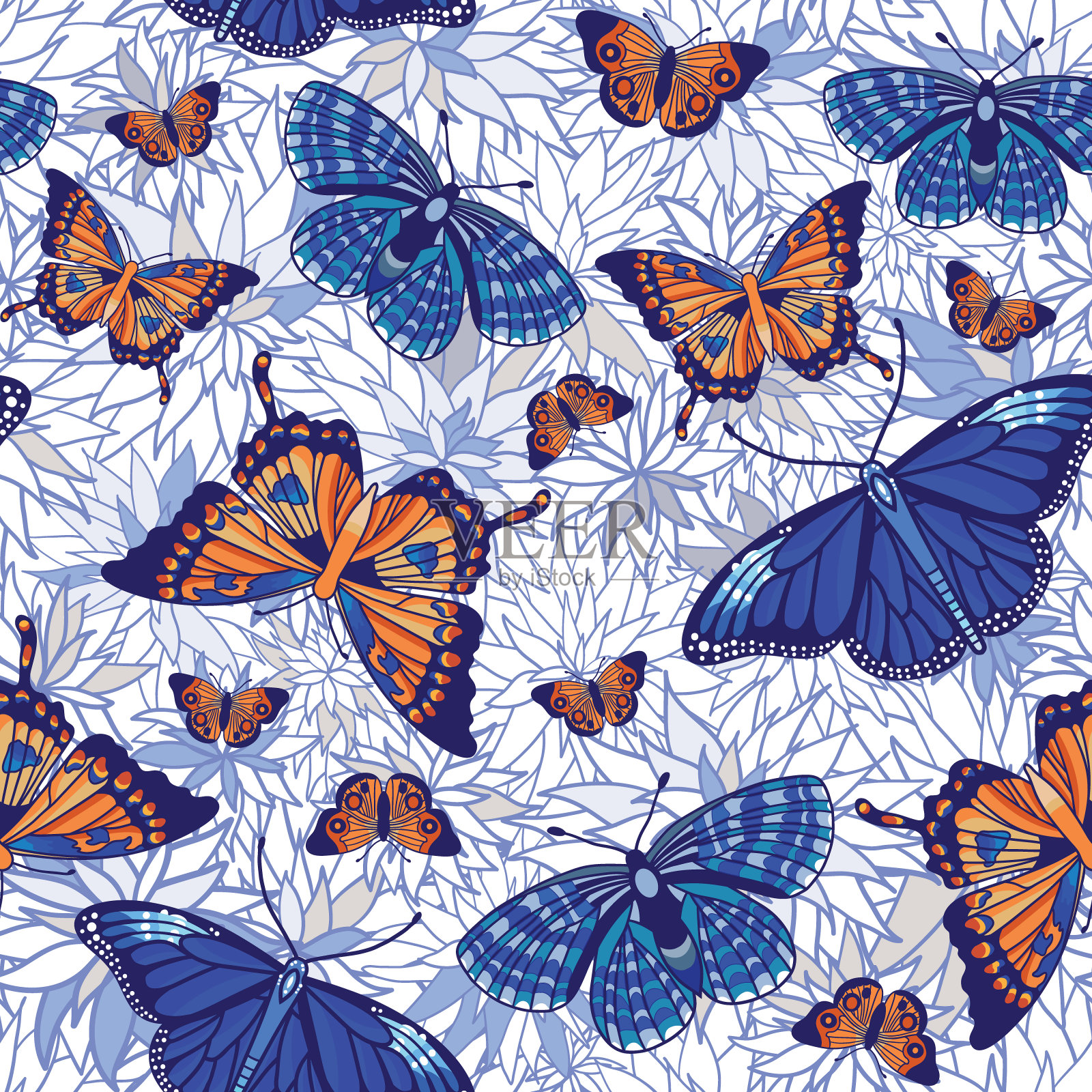 蝴蝶无缝图案插画图片素材