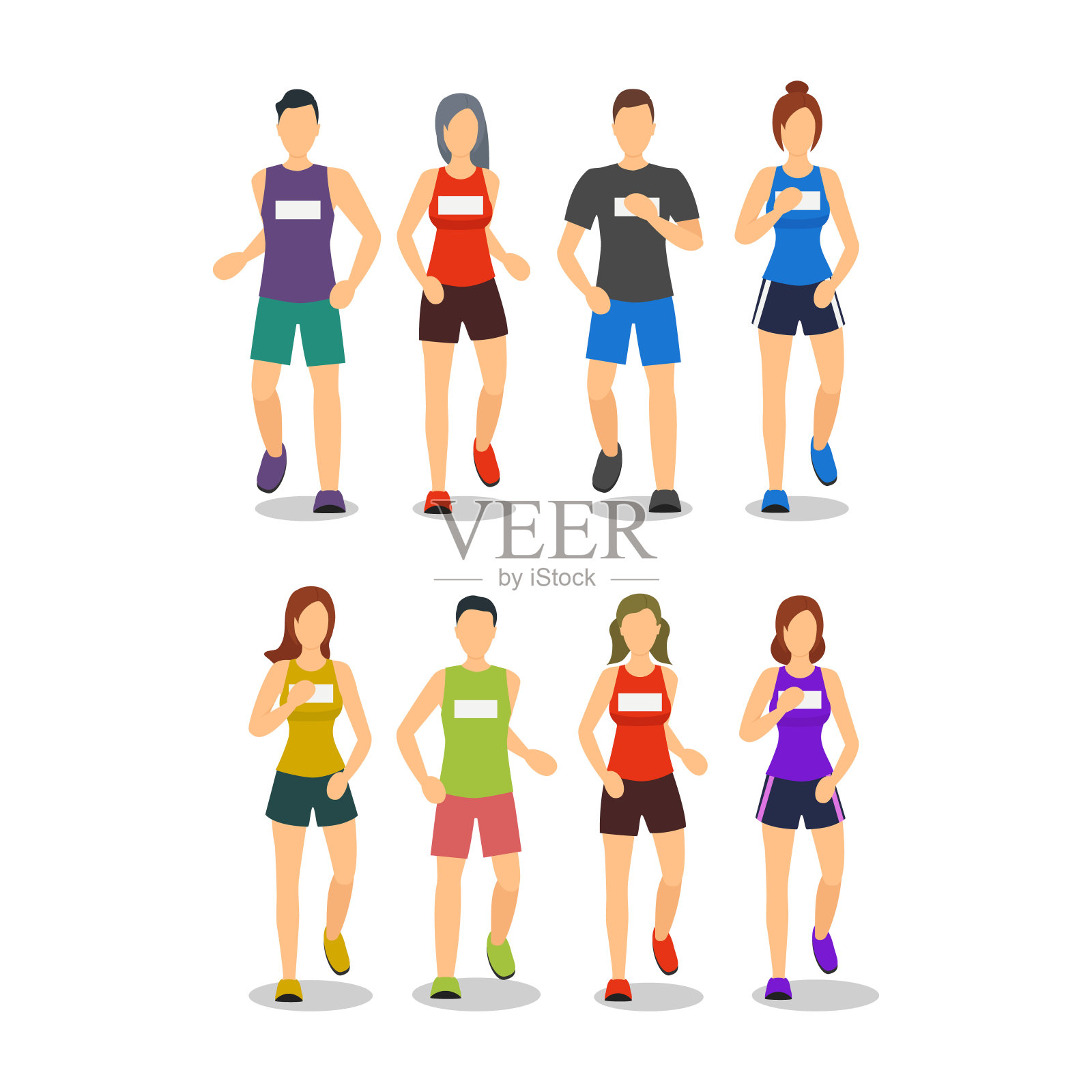 卡通色彩人物人们马拉松运动员。向量设计元素图片
