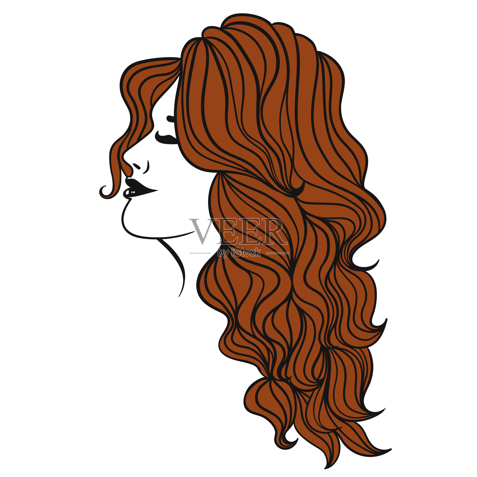 女性的棕色长发孤立在白色背景上。矢量图形。插画图片素材