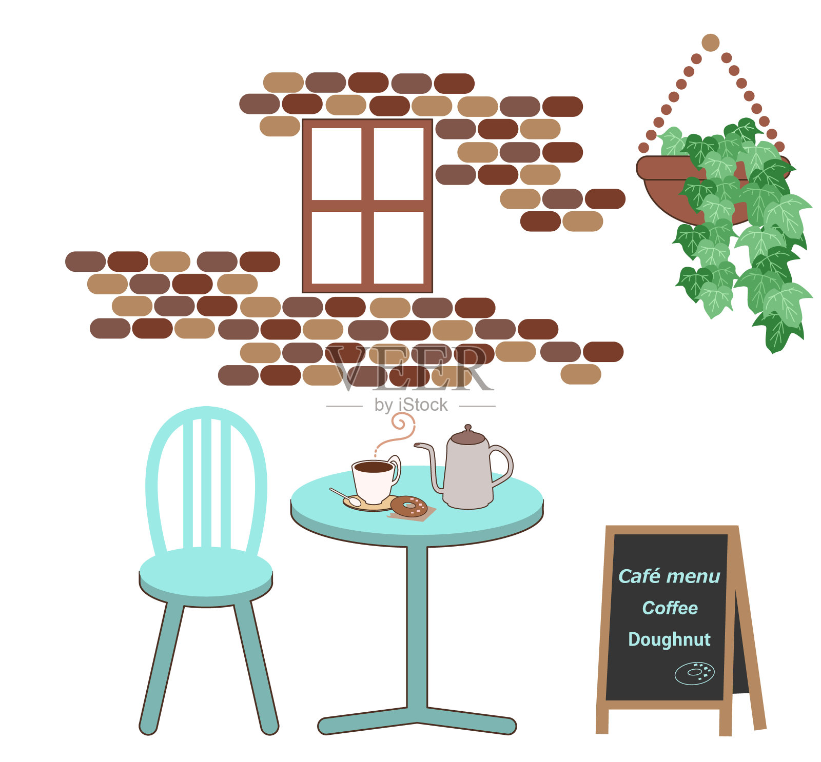 咖啡和甜甜圈的咖啡馆场景插画图片素材
