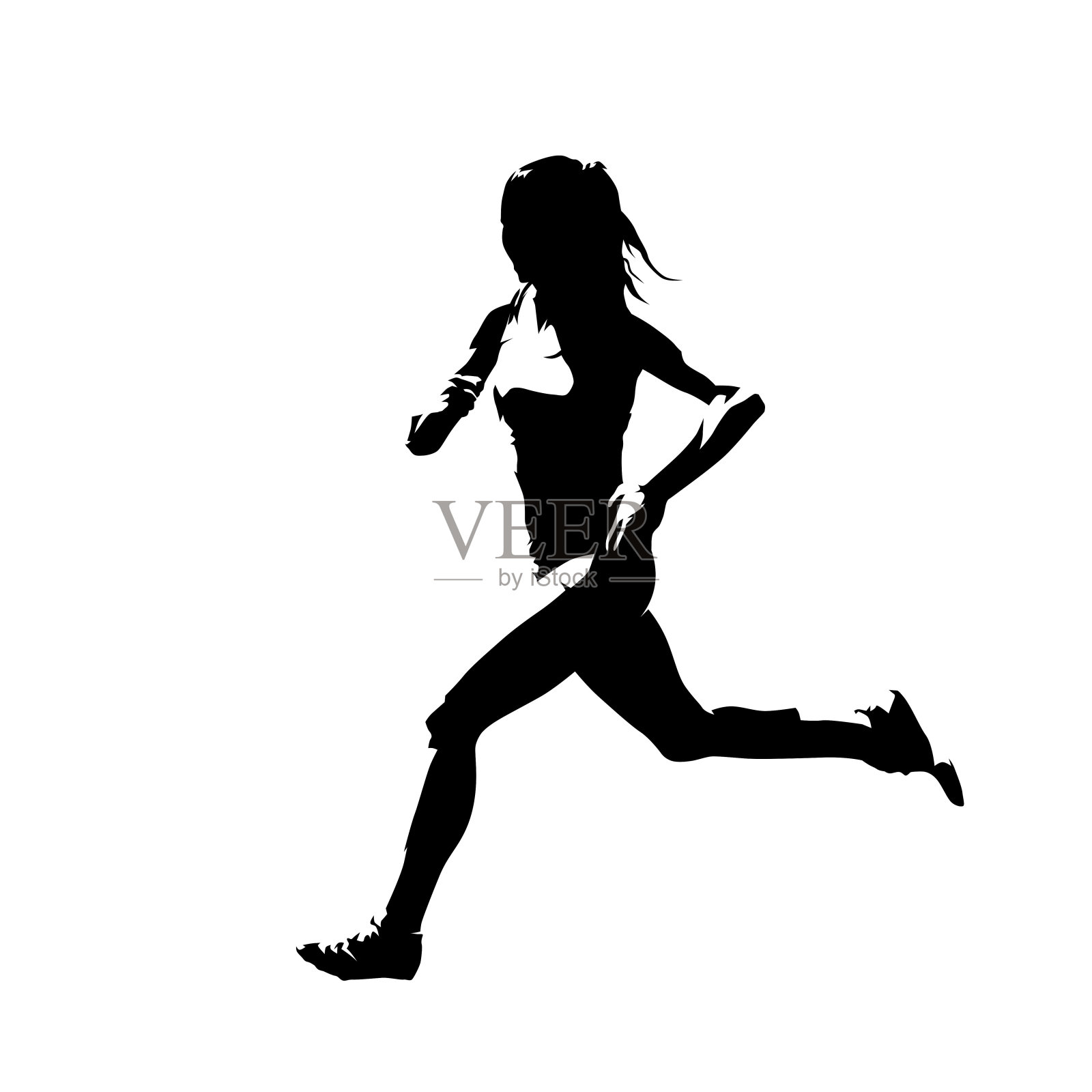 跑步的女人，抽象孤立的矢量剪影。水墨画，侧视图设计元素图片