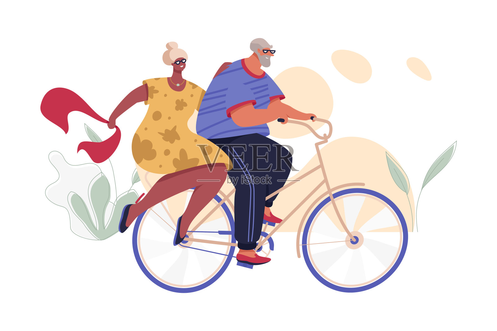 老年夫妻公园内骑自行车-蓝牛仔影像-中国原创广告影像素材