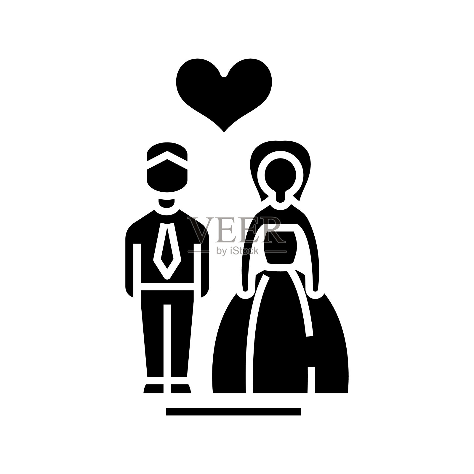 婚礼黑色图标，概念插图，矢量平面符号，象形符号设计元素图片