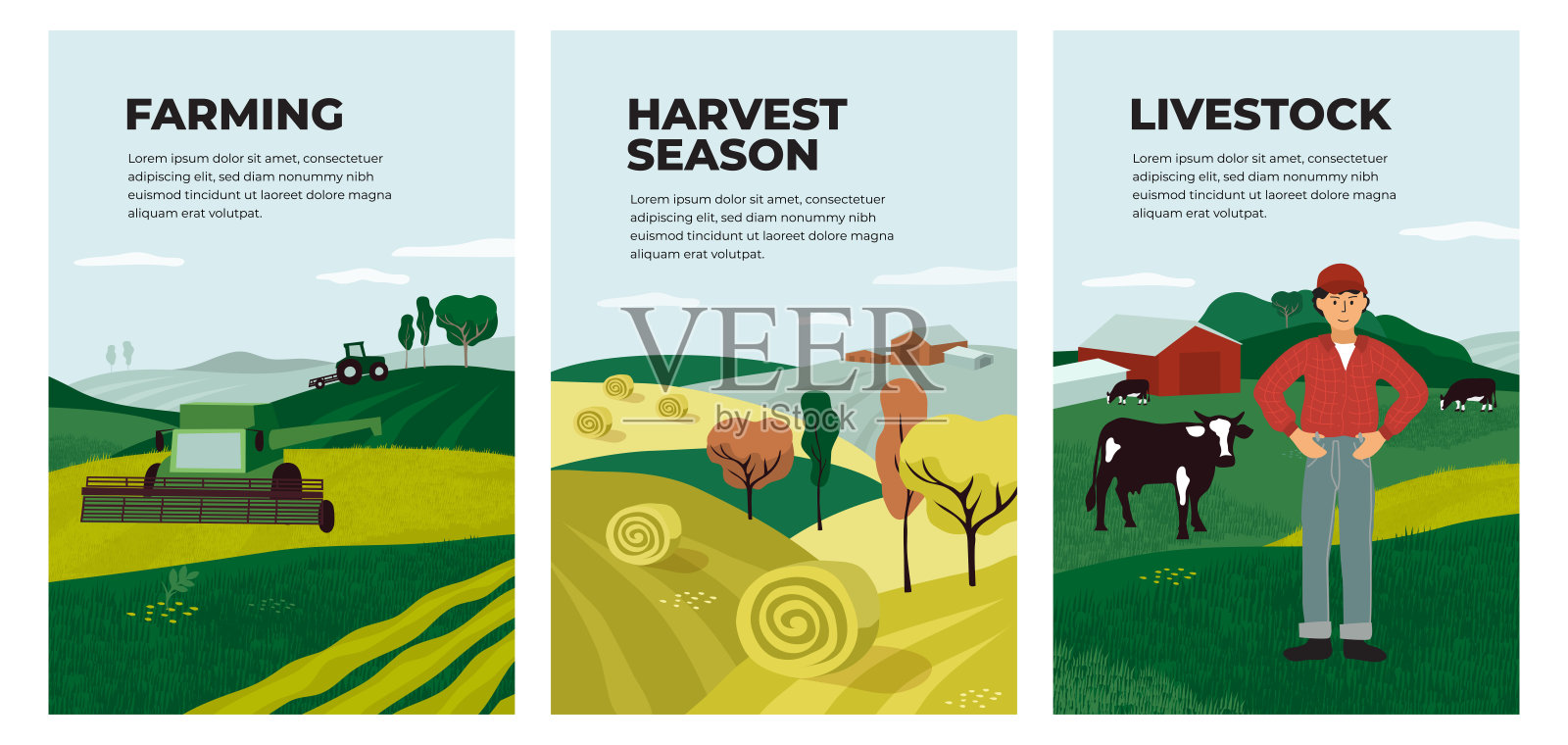 插图农业，牲畜和收获季节插画图片素材