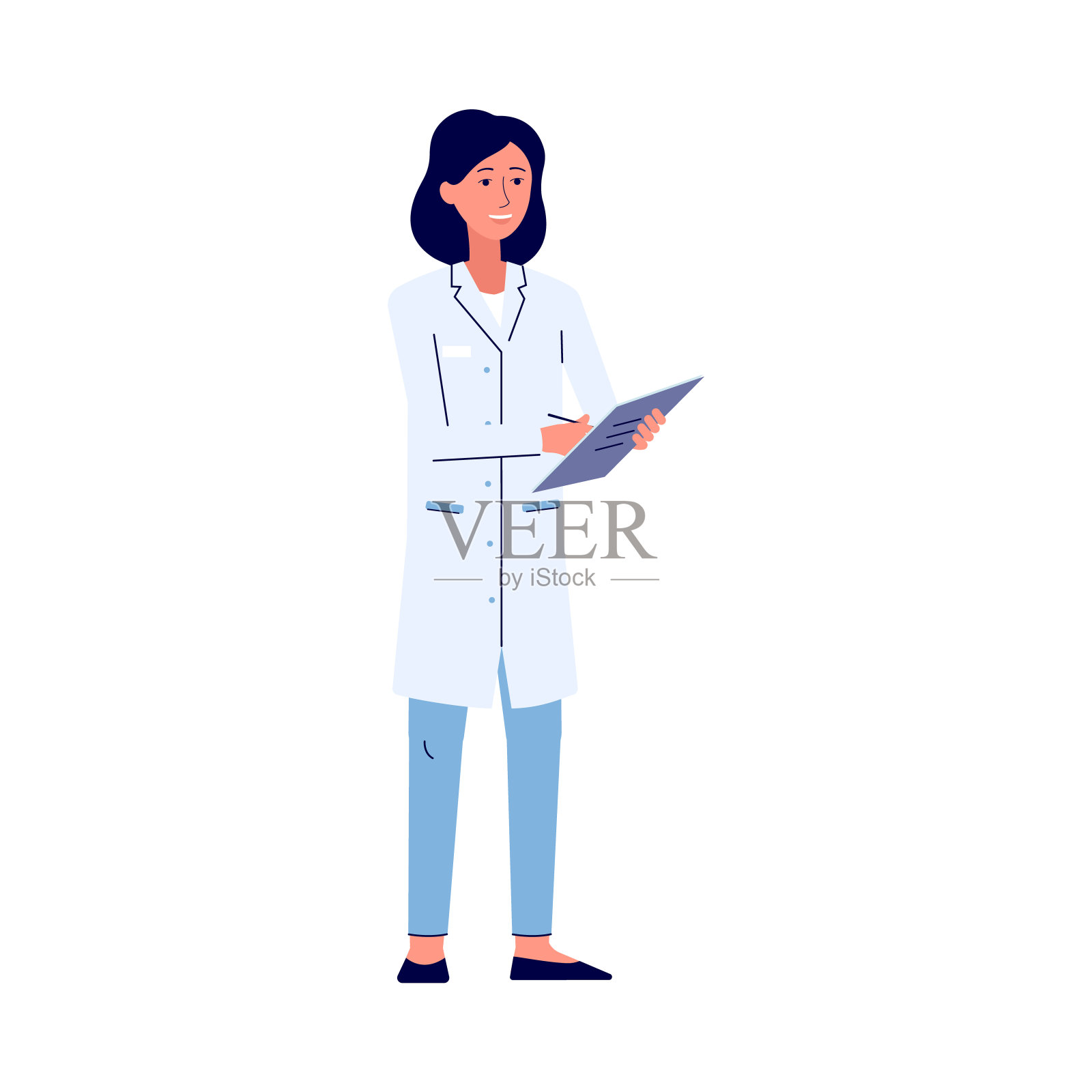 女科学家或医生在实验室外套平载体插图孤立。设计元素图片