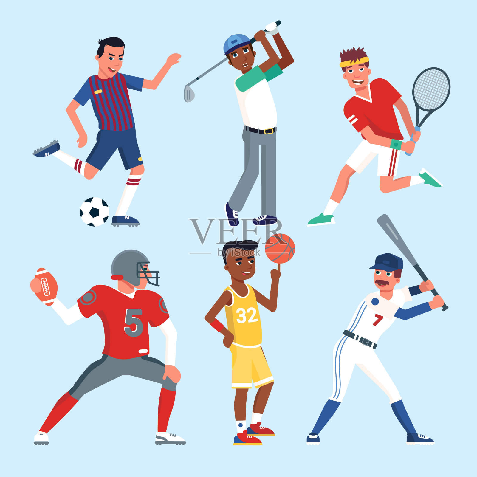 运动员角色被孤立在蓝色的背景下插画图片素材