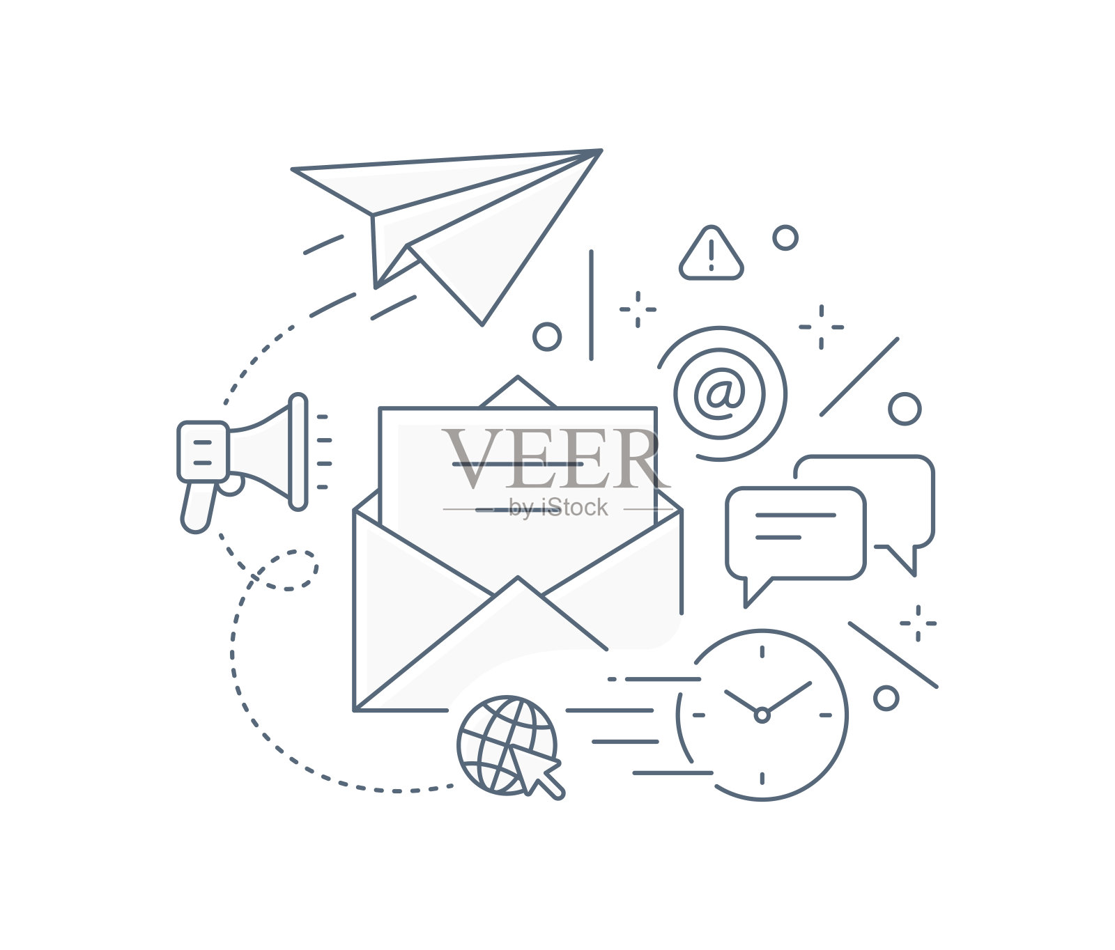 通讯-电子邮件营销概念线设计风格图标。插画图片素材