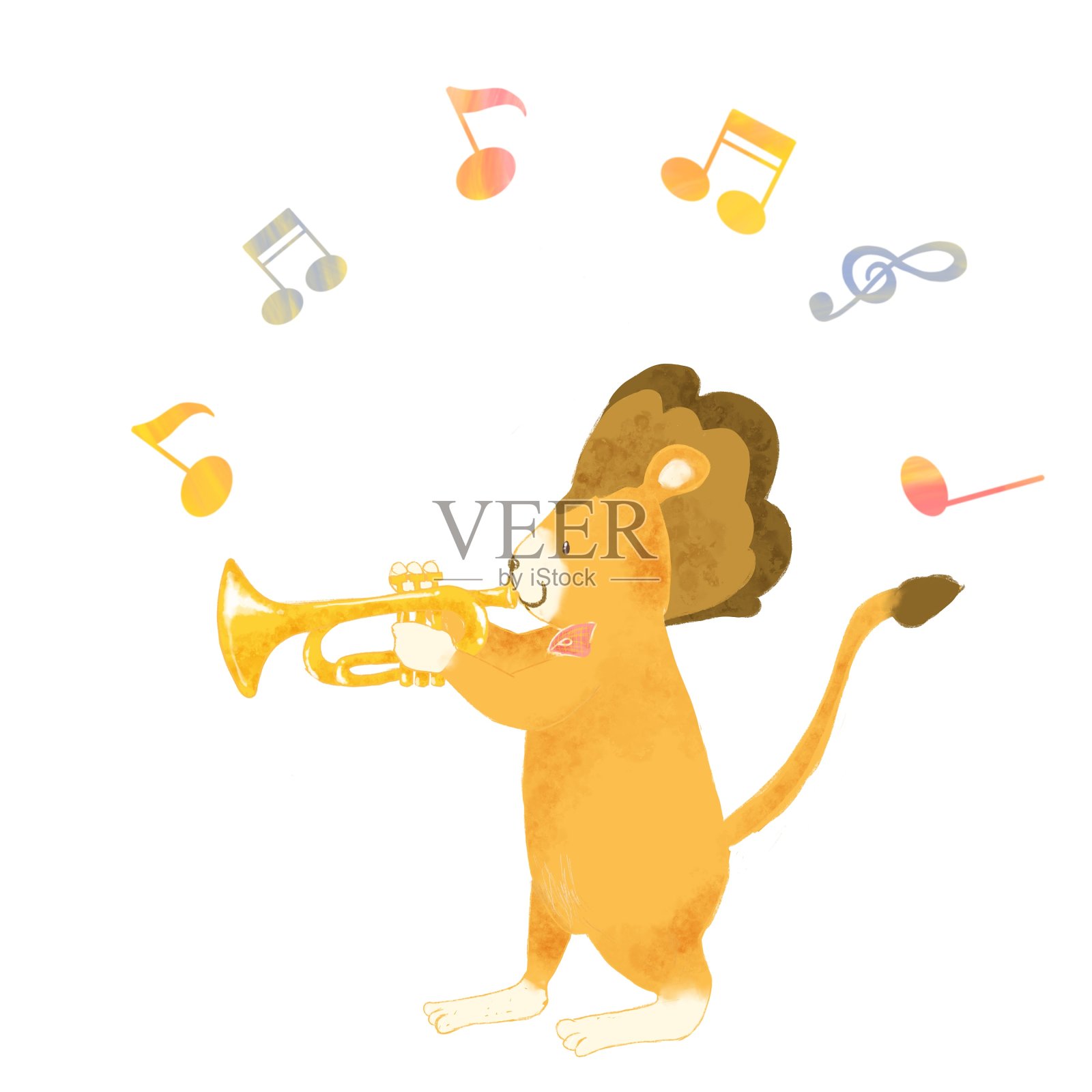 卡通动物演奏乐器，狮子插画图片素材