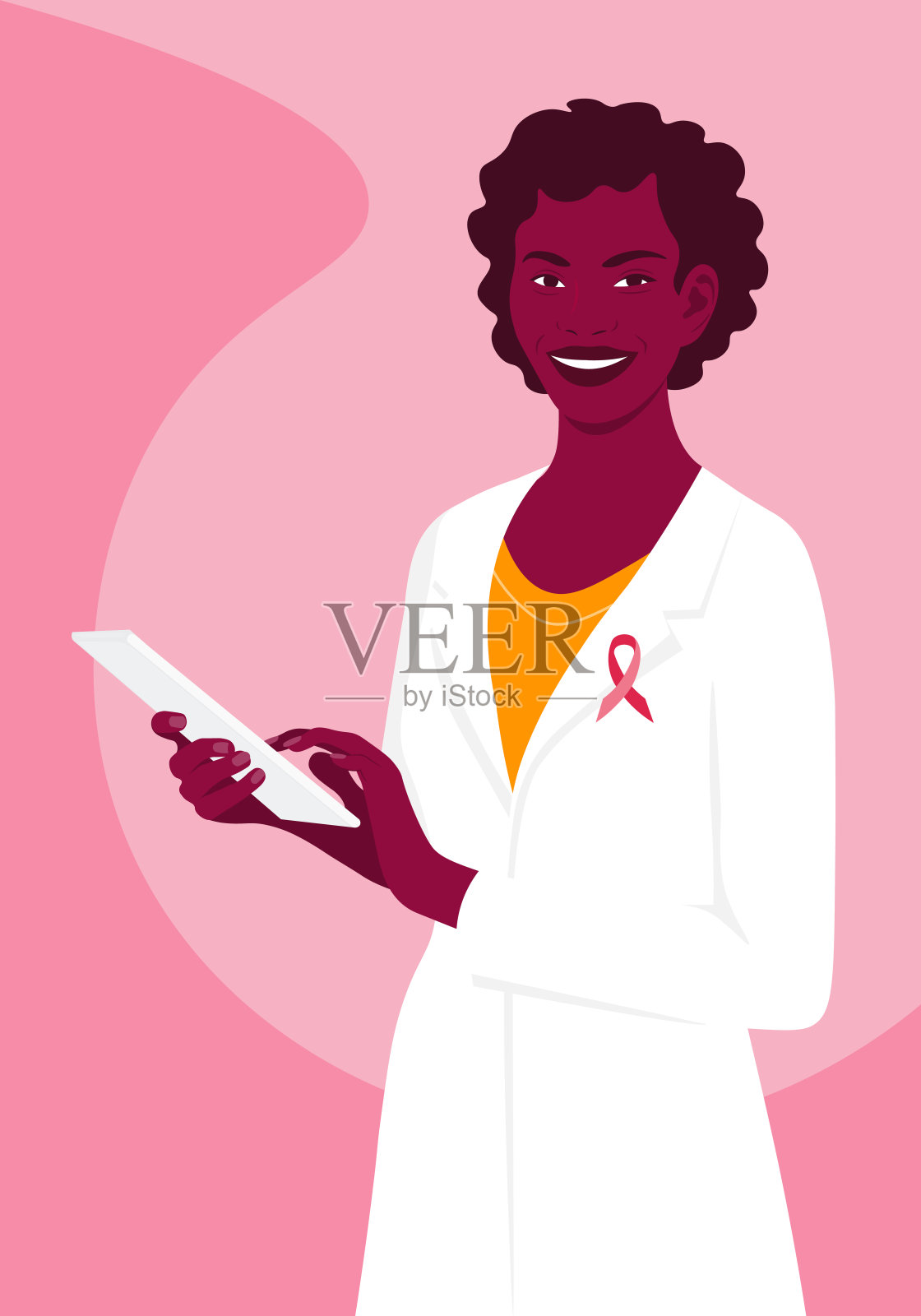 女人mammalogist。肿瘤学家。乳腺癌宣传月运动。插画图片素材