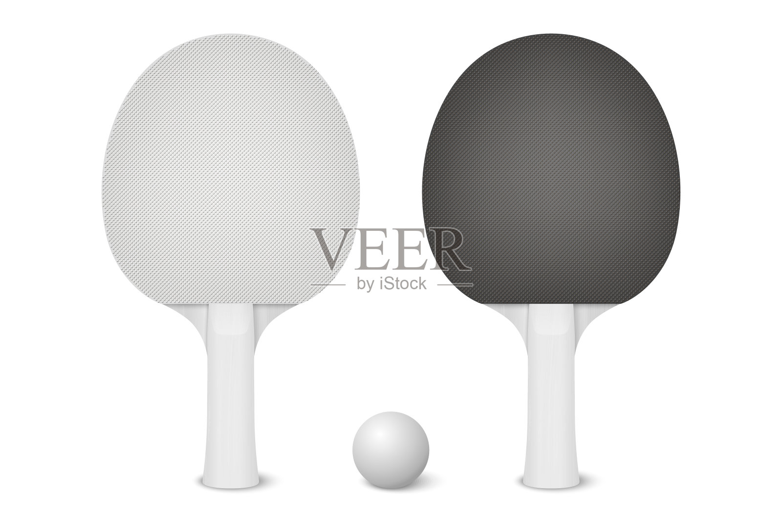 矢量3d现实的白色和黑色乒乓球拍和球图标特写孤立的白色背景。乒乓球运动器材。设计模板。股票插图设计元素图片