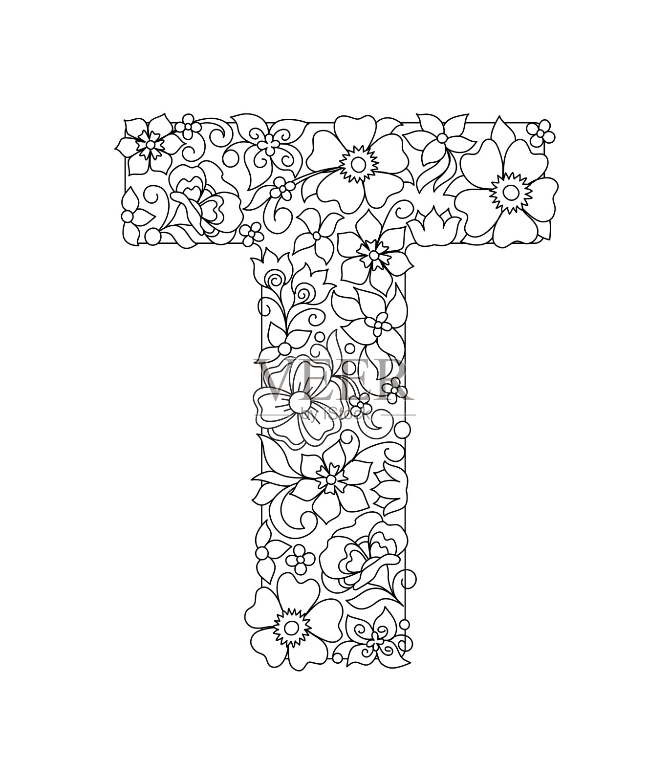 大写字母T图案与抽象的花设计元素图片