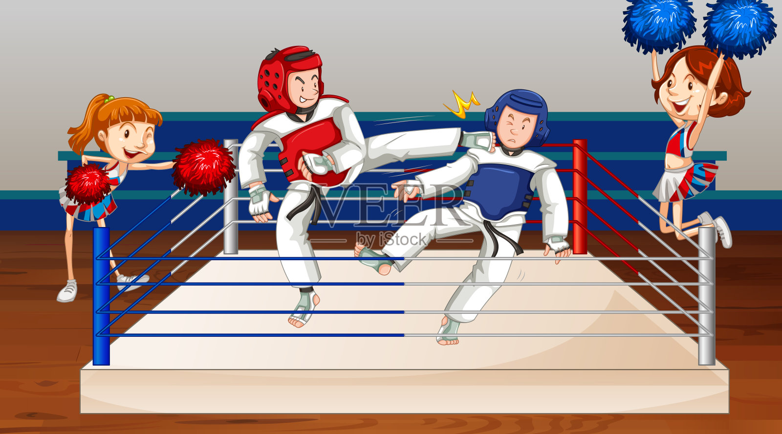 背景场景:运动员在拳击台上打斗插画图片素材