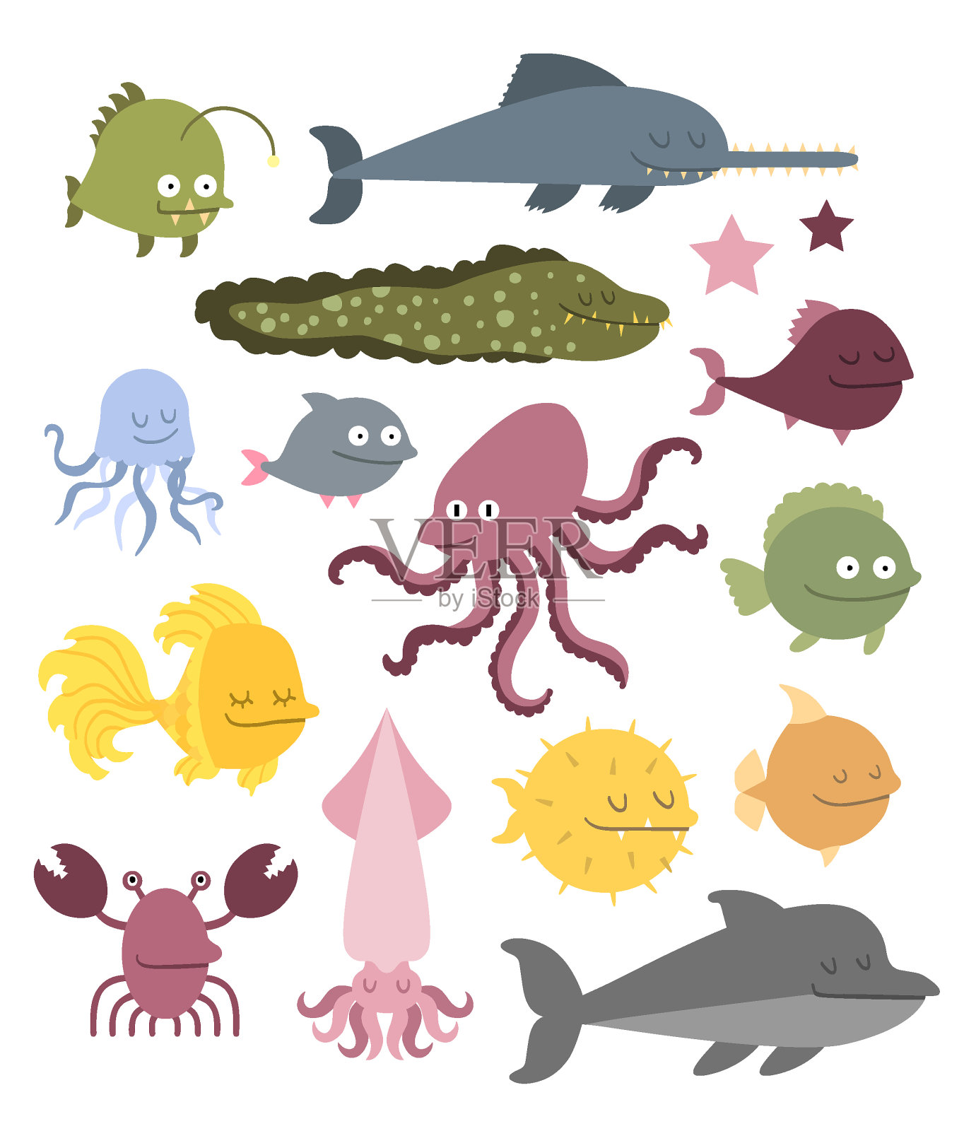 海洋动物组插画图片素材