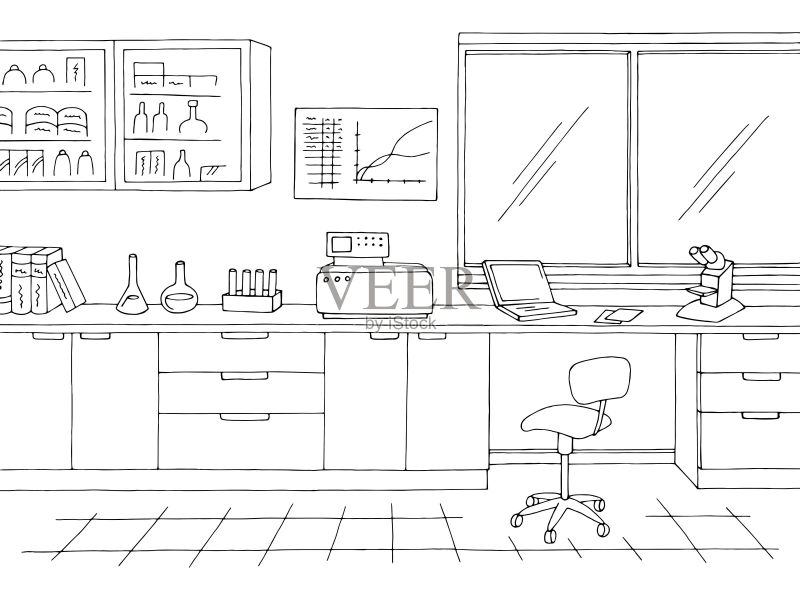 实验室图形黑白室内草图插图向量插画图片素材