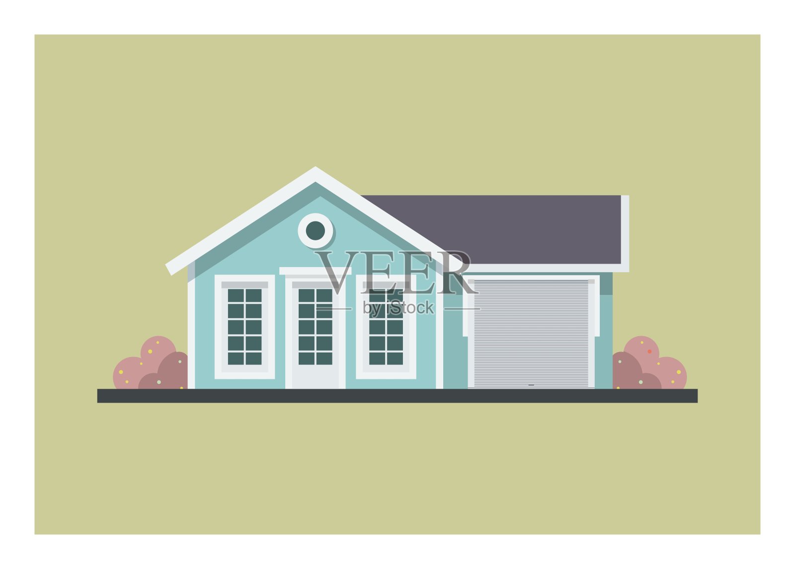 带封闭式车库的小房子。简单的平面插图设计元素图片