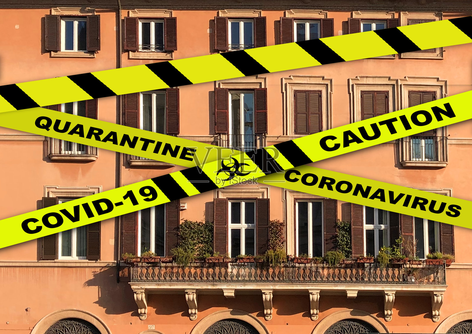 意大利的房屋和检疫标志照片摄影图片
