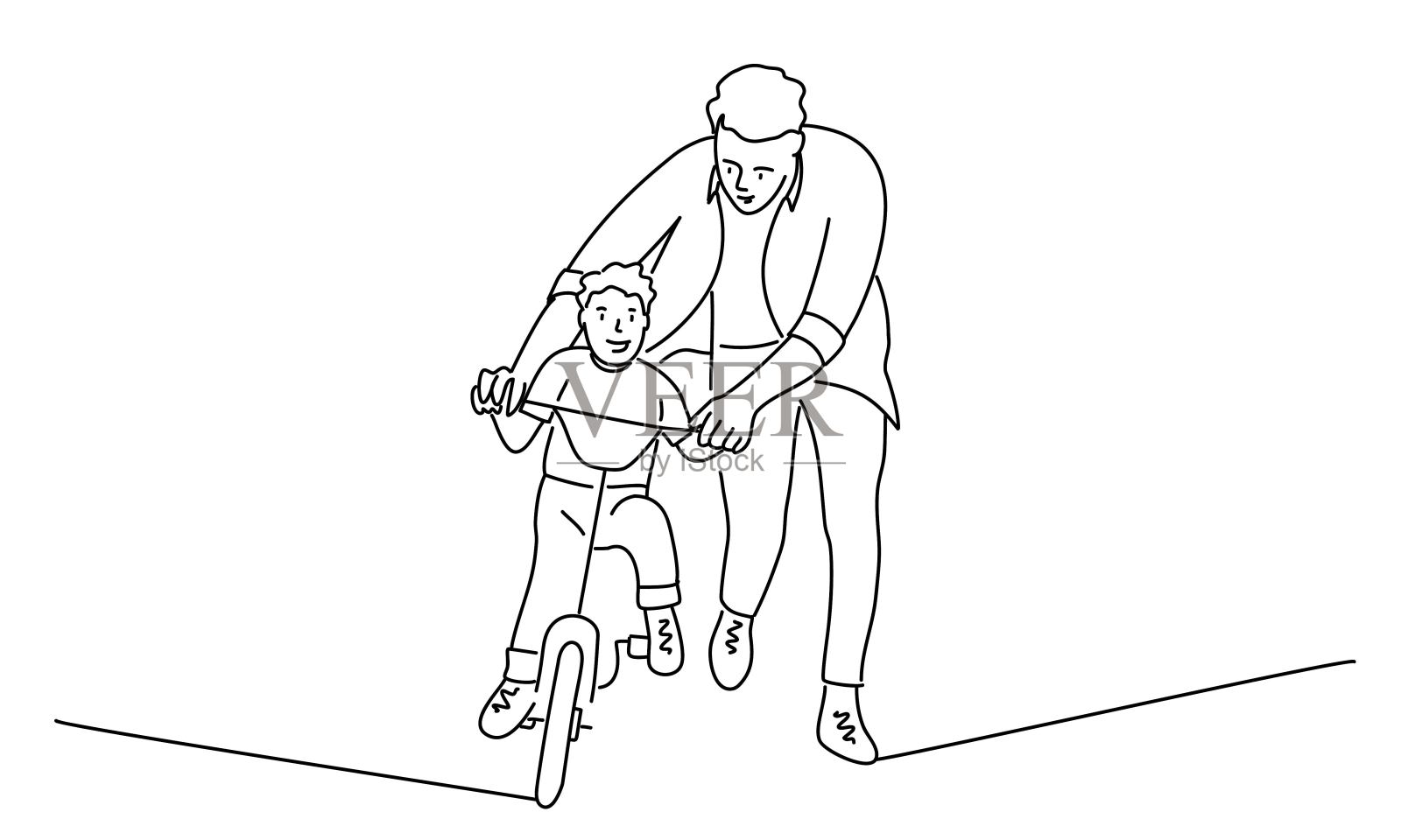 父亲教儿子骑自行车。设计元素图片