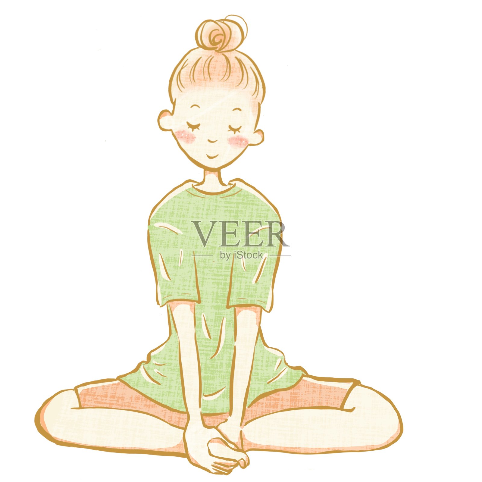 年轻女子放松伸展双腿瑜伽，冥想插画图片素材
