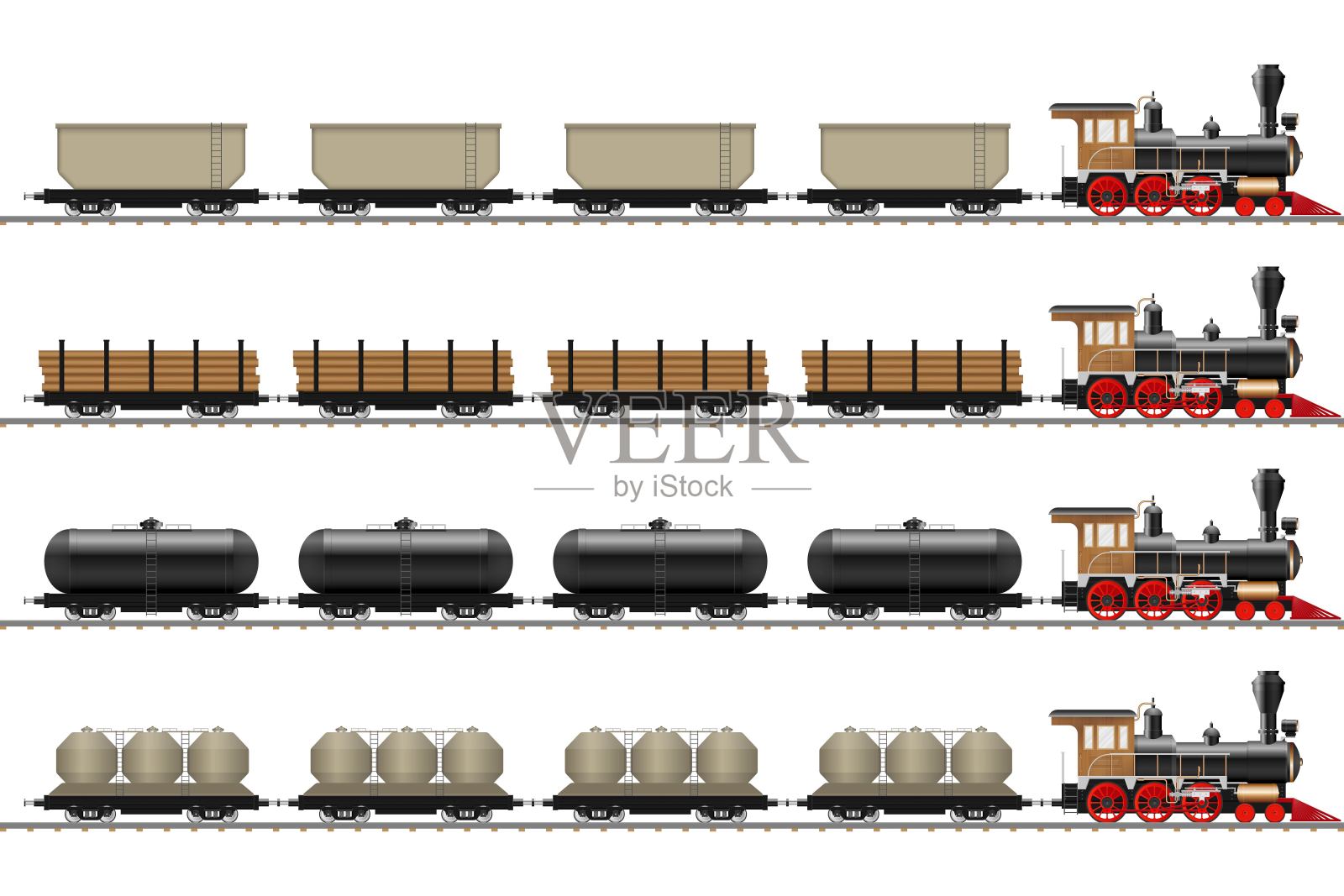 一组火车车厢矢量插图孤立在白色背景设计元素图片