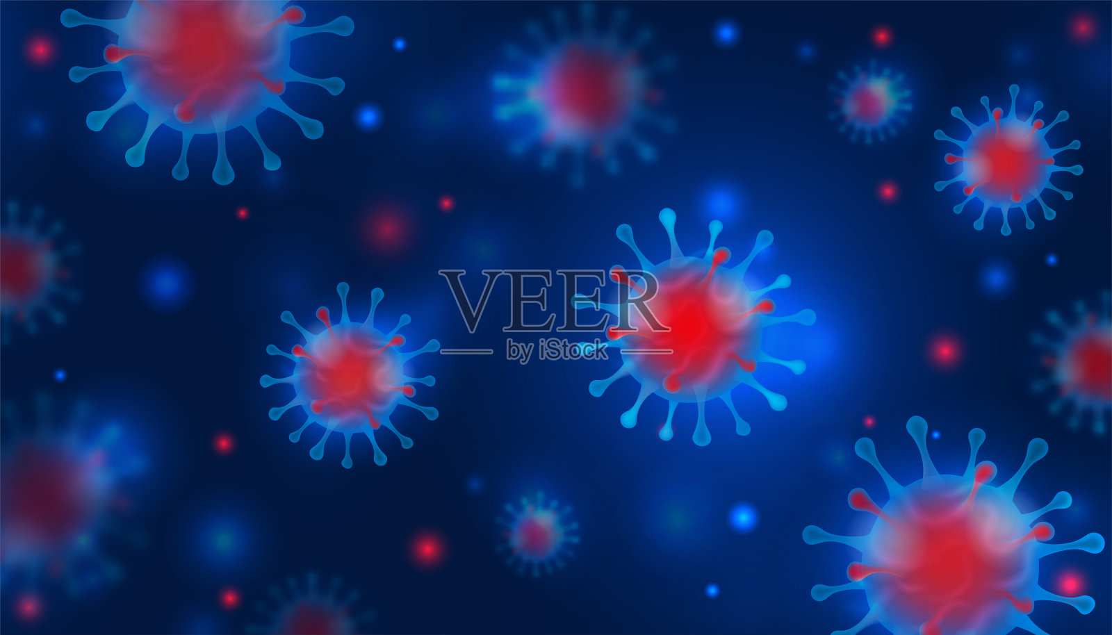 艺术。冠状病毒2019-ncov和病毒背景。深蓝色背景上的COVID-19。大流行医学概念。插画图片素材