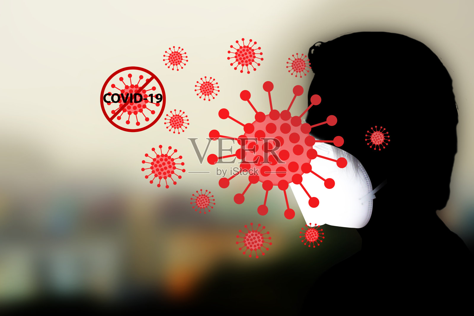 冠状病毒2019冠状病毒面具面部和感染，医学插画插画图片素材