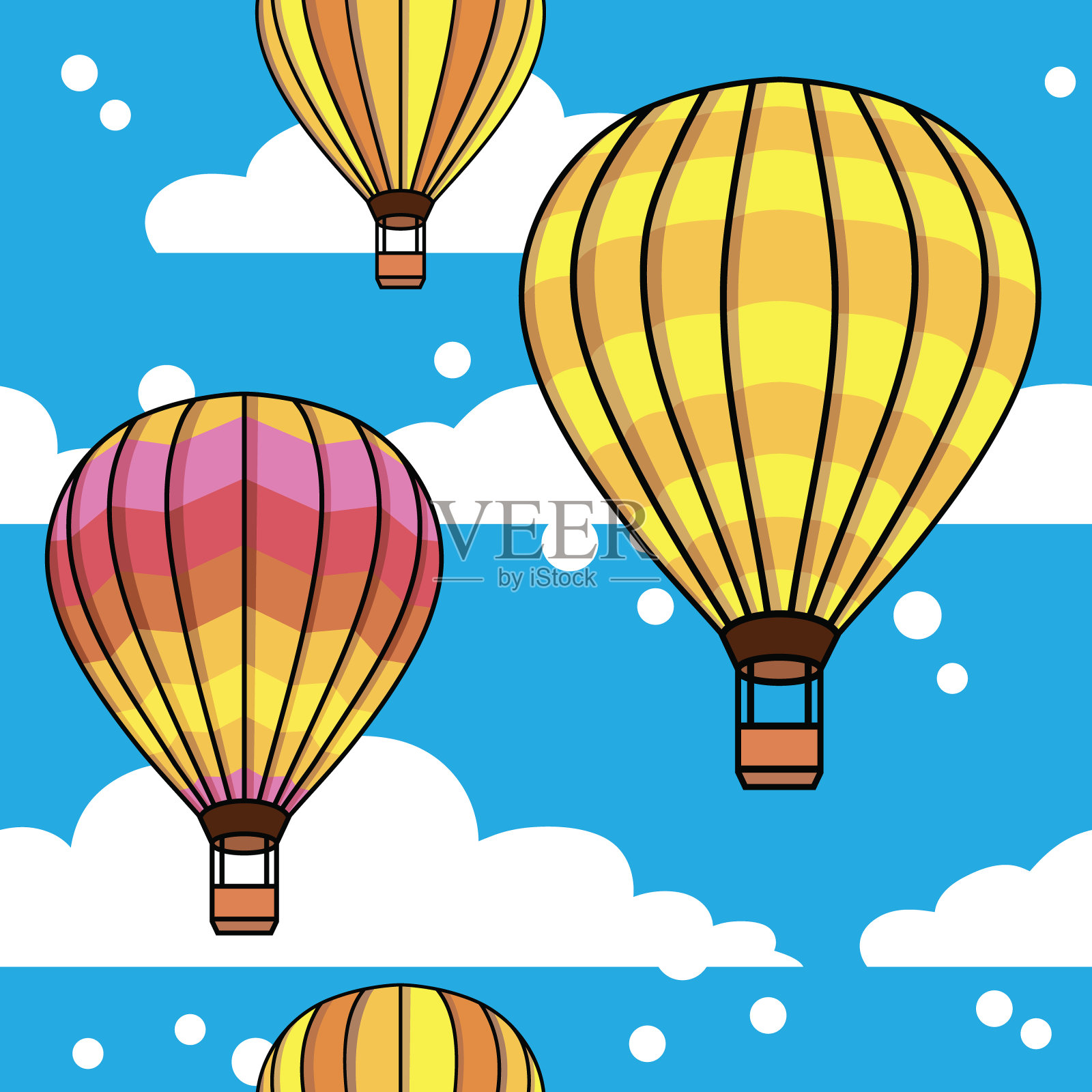 矢量无缝模式与云和气球插画图片素材