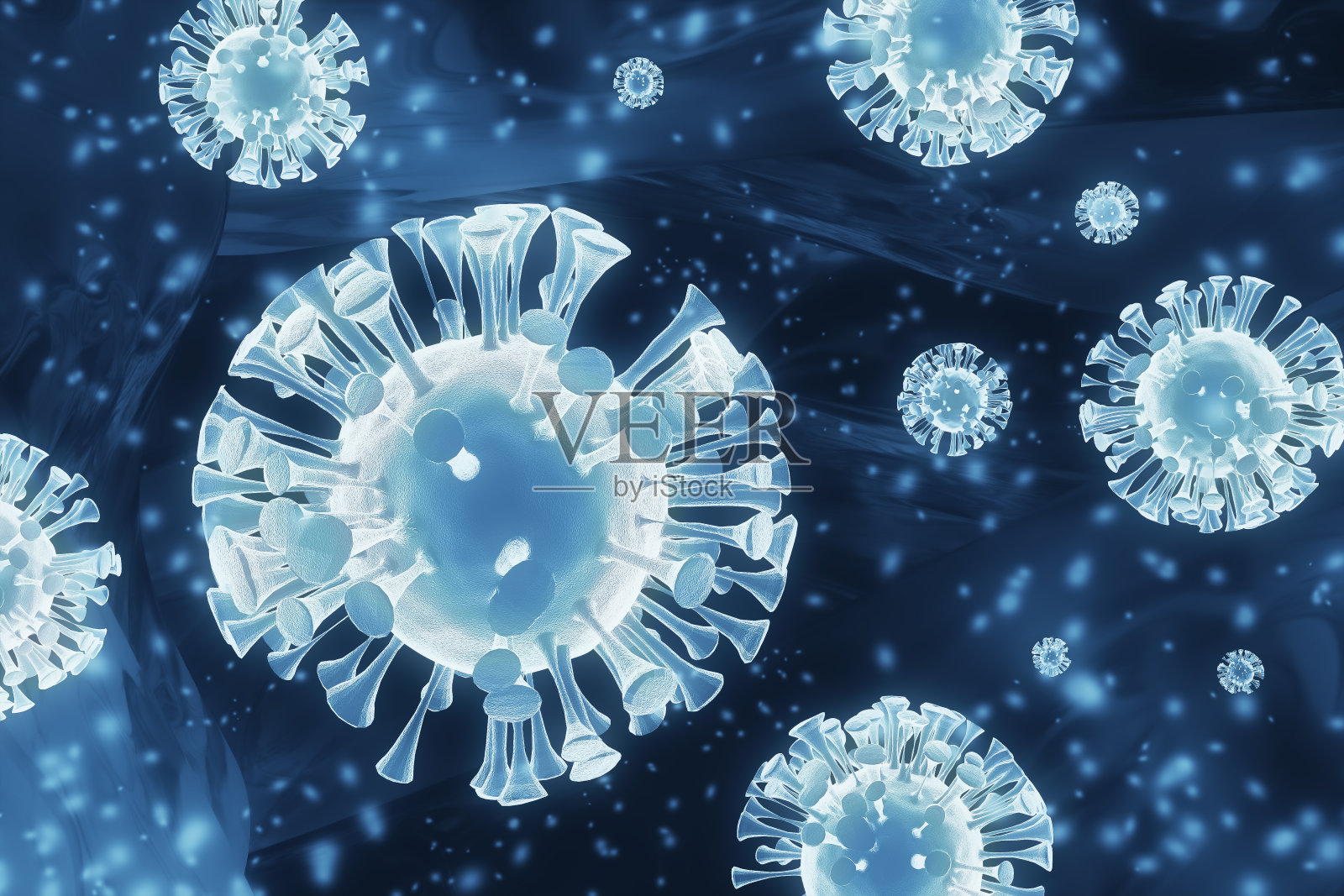 冠状病毒疾病暴发。2019冠状病毒病全球大流行3d渲染图背景。2019 - ncov RNA病毒插画图片素材