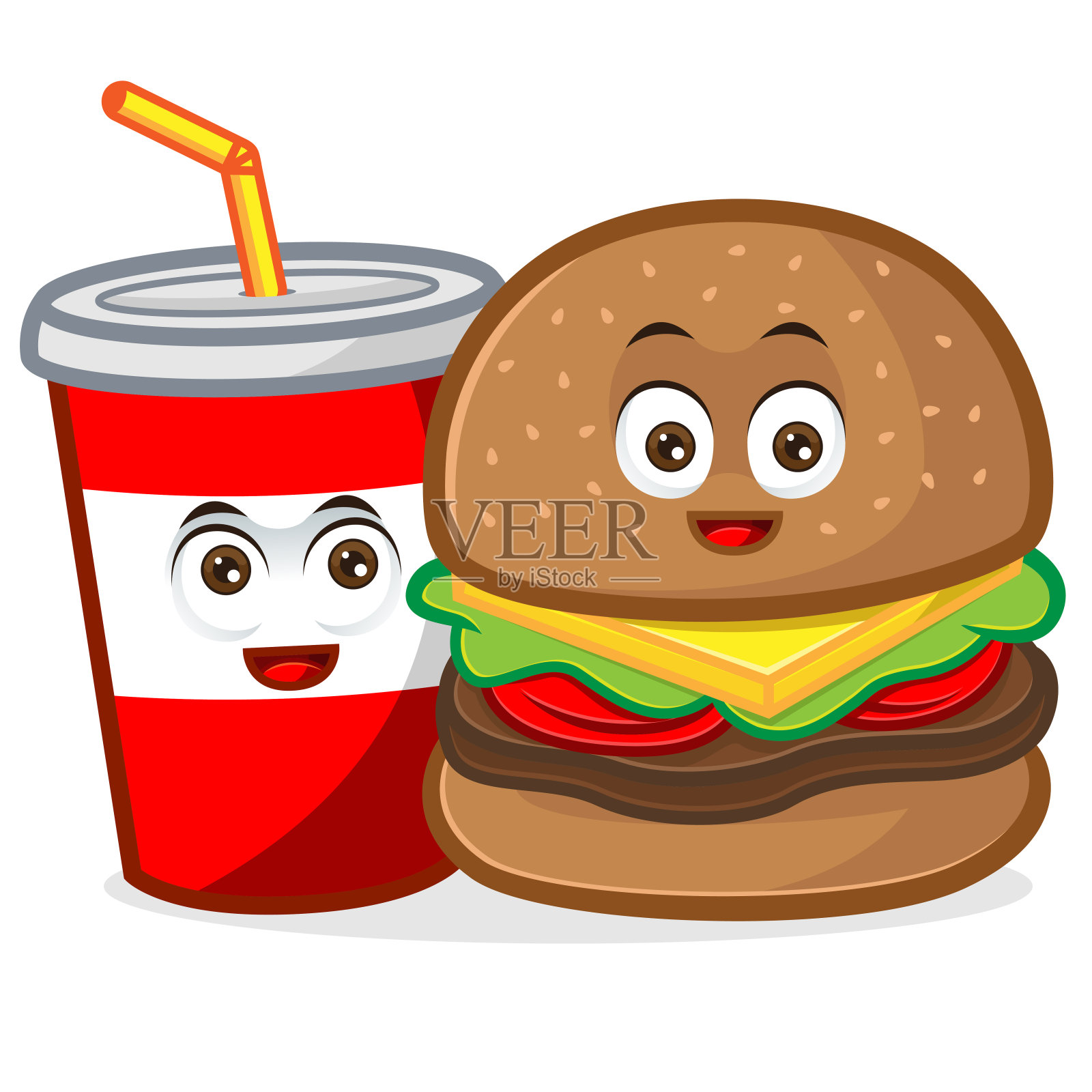 汉堡和软饮料吉祥物卡通插图设计元素图片