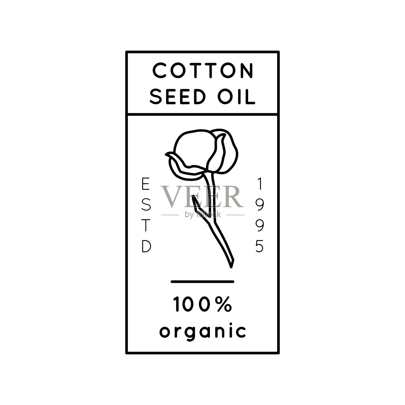 采购产品纯棉种子油衬垫标签和徽章-向量图标，贴纸，邮票，标签棉花花-天然有机油标志。设计元素图片