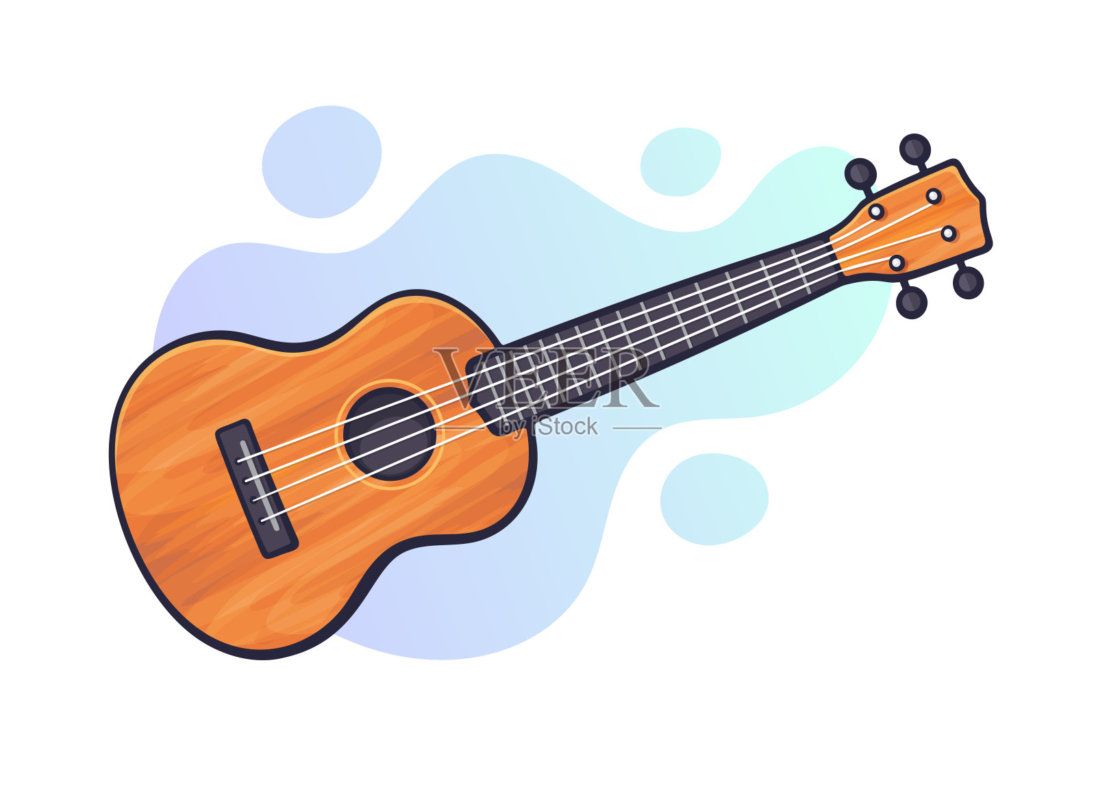 矢量插图。古典木吉他或尤克里里。拨弦的乐器。布鲁斯或摇滚乐器。设计元素图片