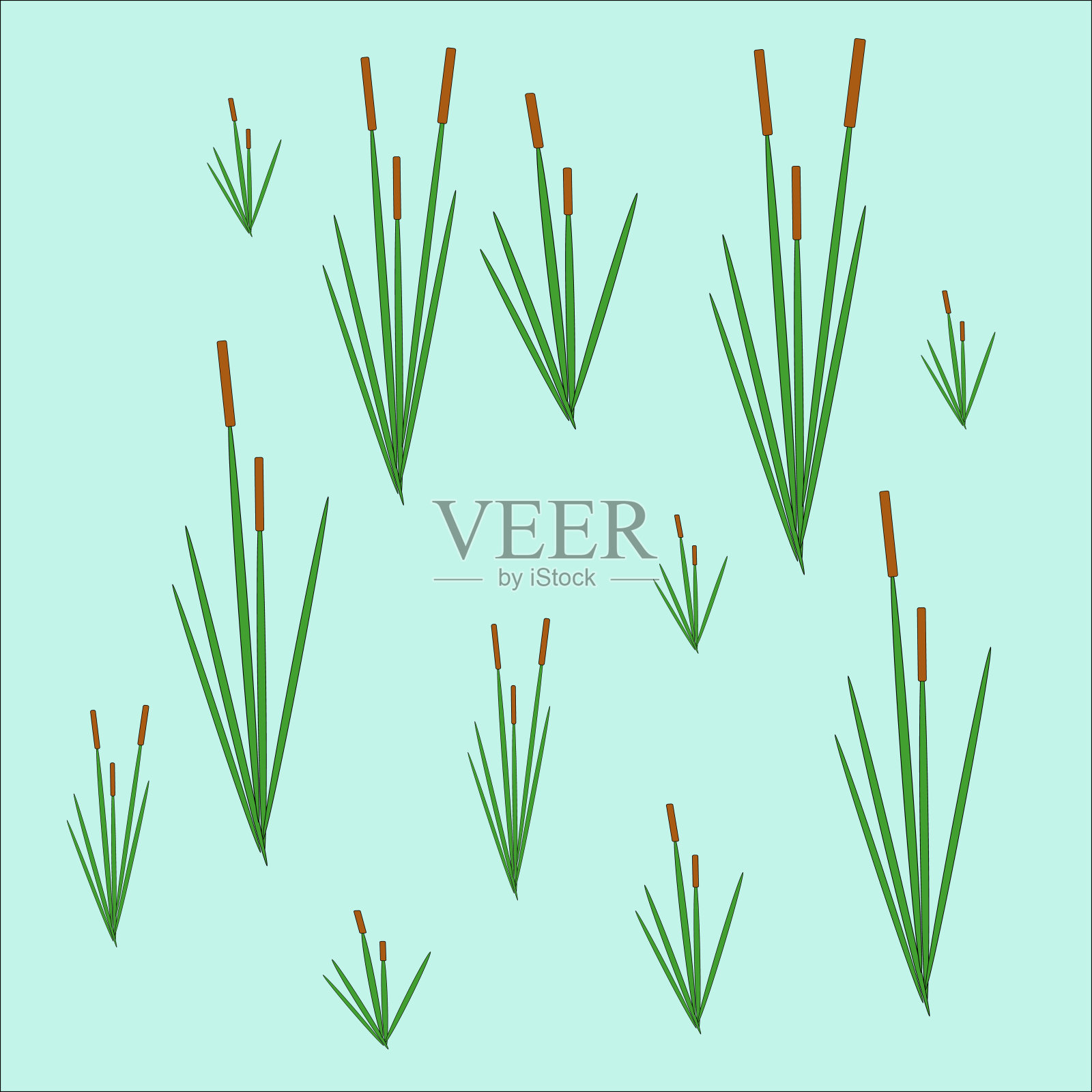 矢量插图的芦苇灌木与草在蓝色的背景插画图片素材