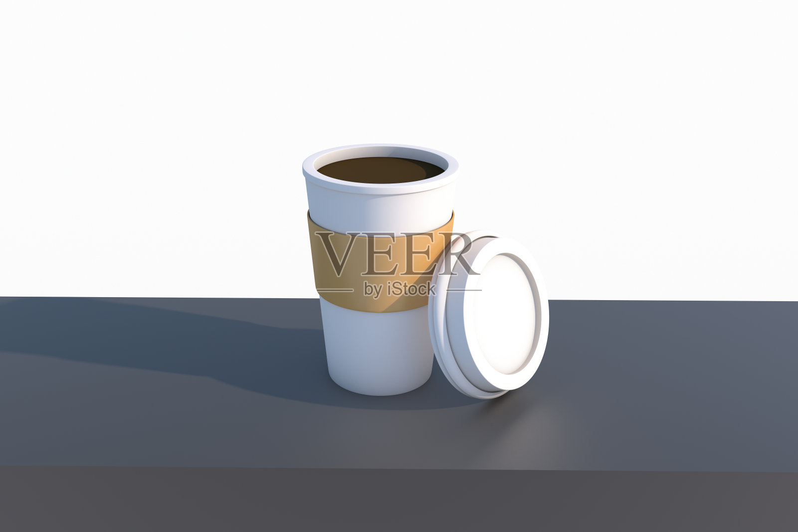 3D渲染玻璃咖啡反光桌子照片摄影图片