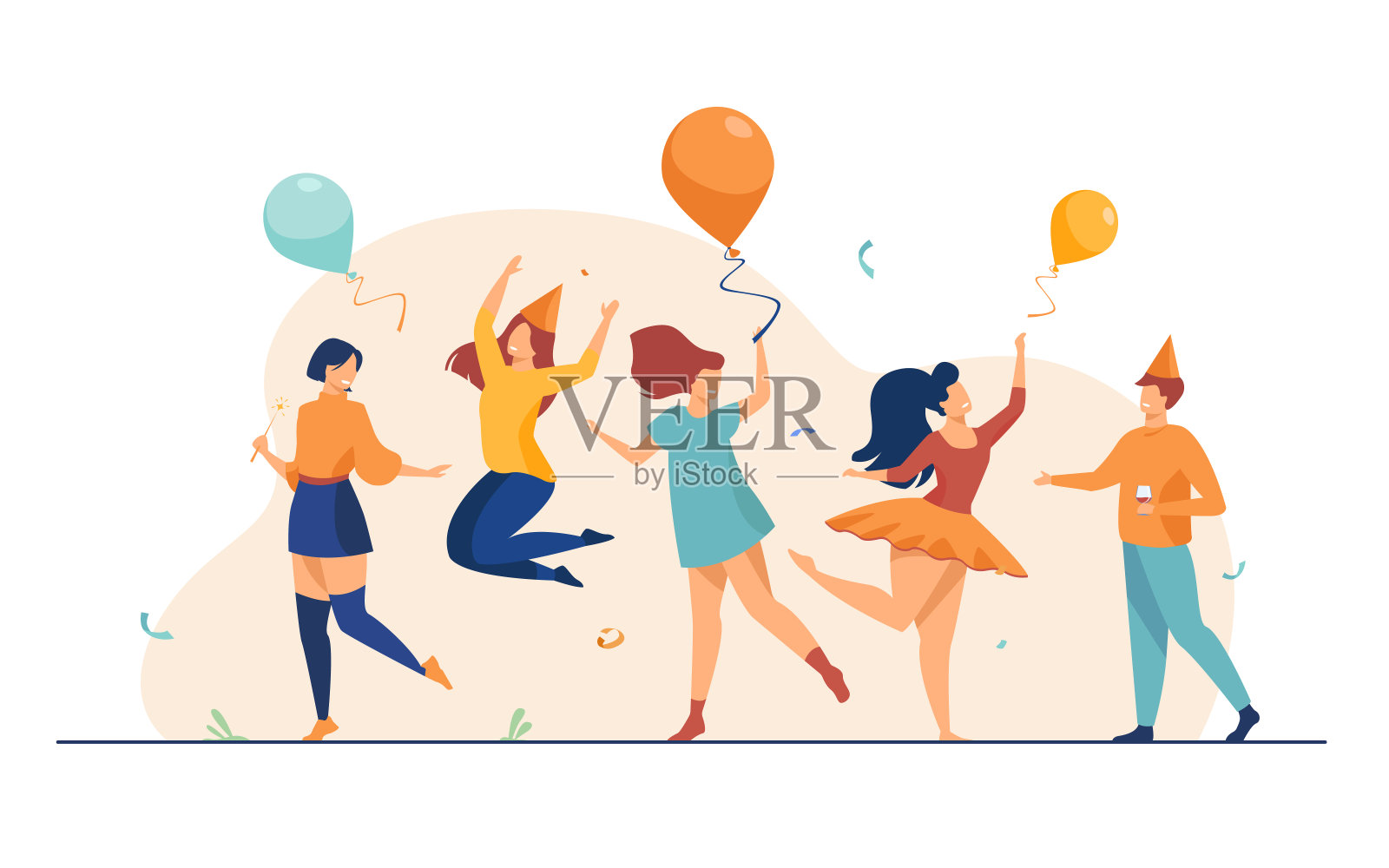 快乐的人跳舞派对平面矢量插图设计元素图片