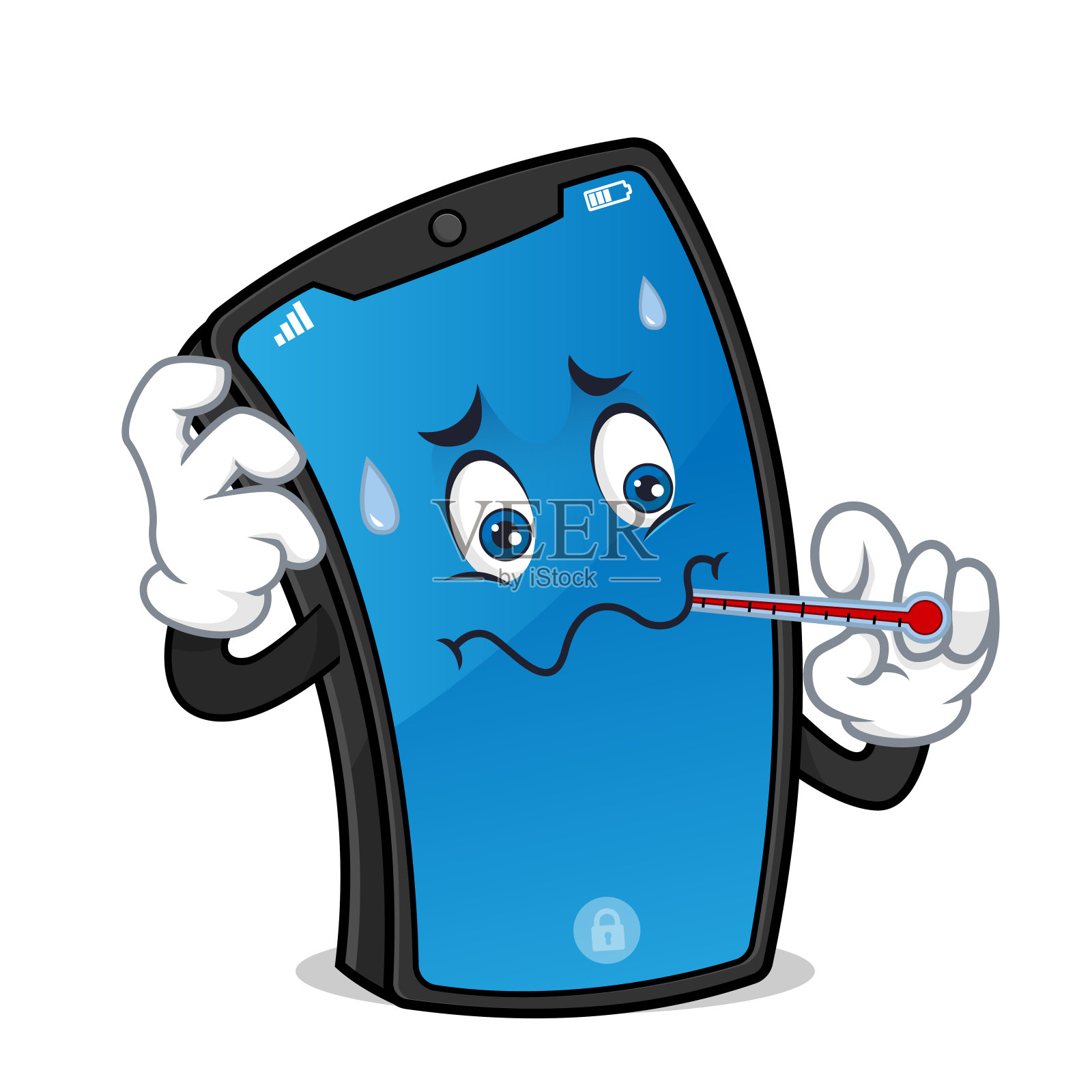 智能手机吉祥物拿着温度计感觉热插画图片素材