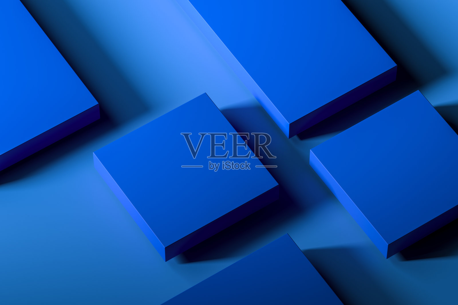 蓝色空白四方展示与空白的蓝色背景。3d渲染。极简主义的概念照片摄影图片