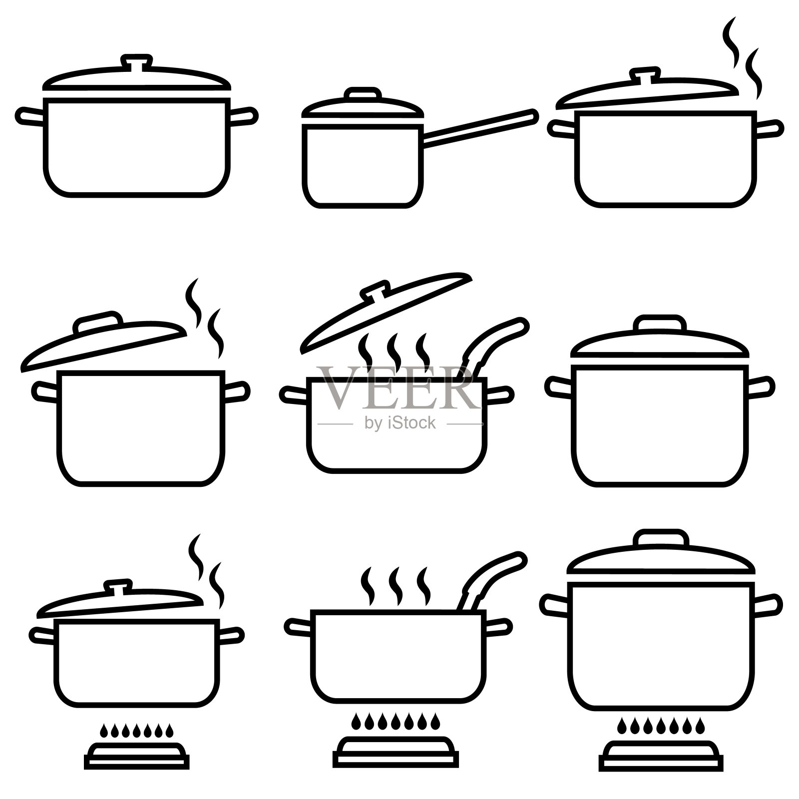 锅，锅线设置图标，标志孤立在白色背景图标素材