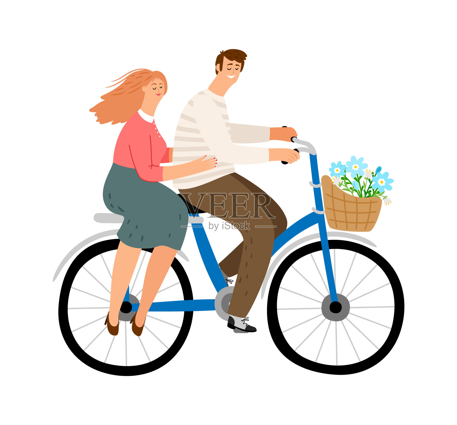城市夫妇骑自行车插画图片素材