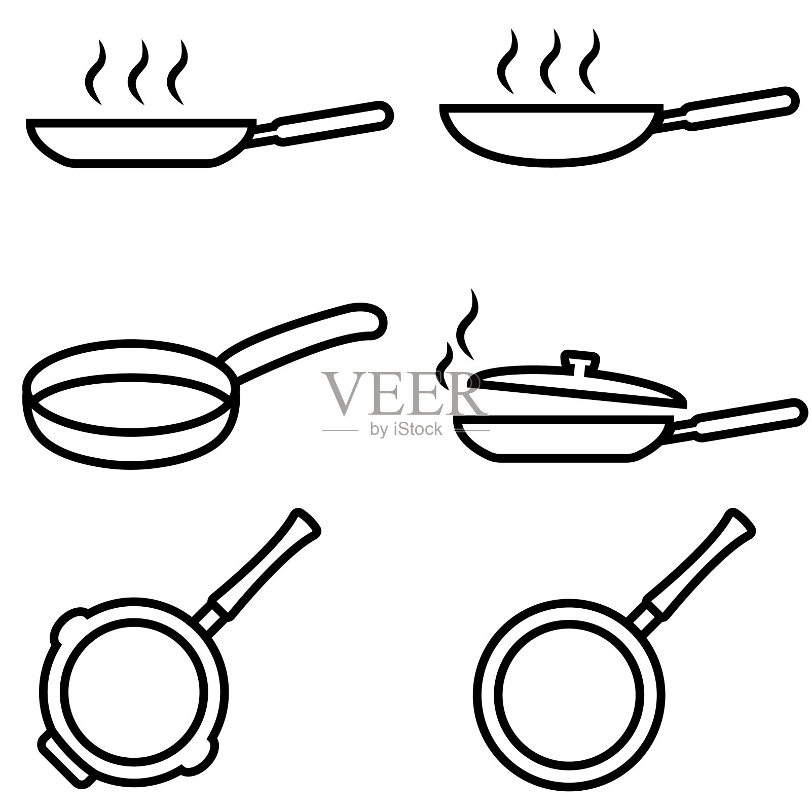 煎锅线设置图标，标志孤立在白色背景图标素材