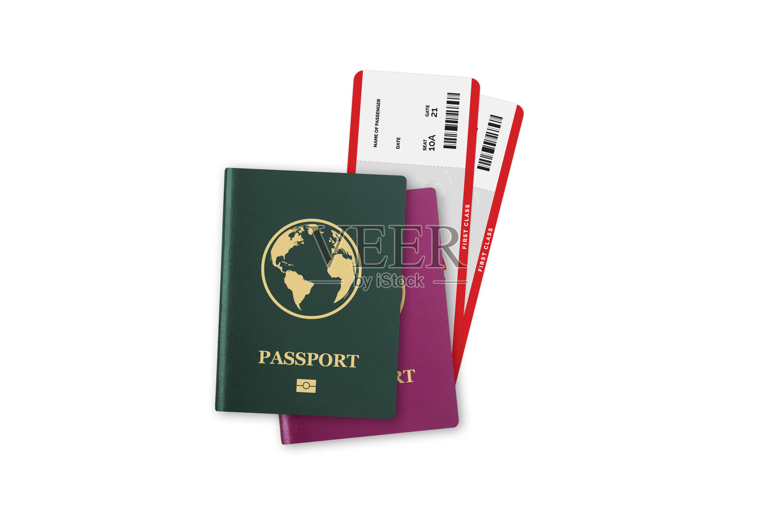 绿色现实国际护照和机票照片摄影图片