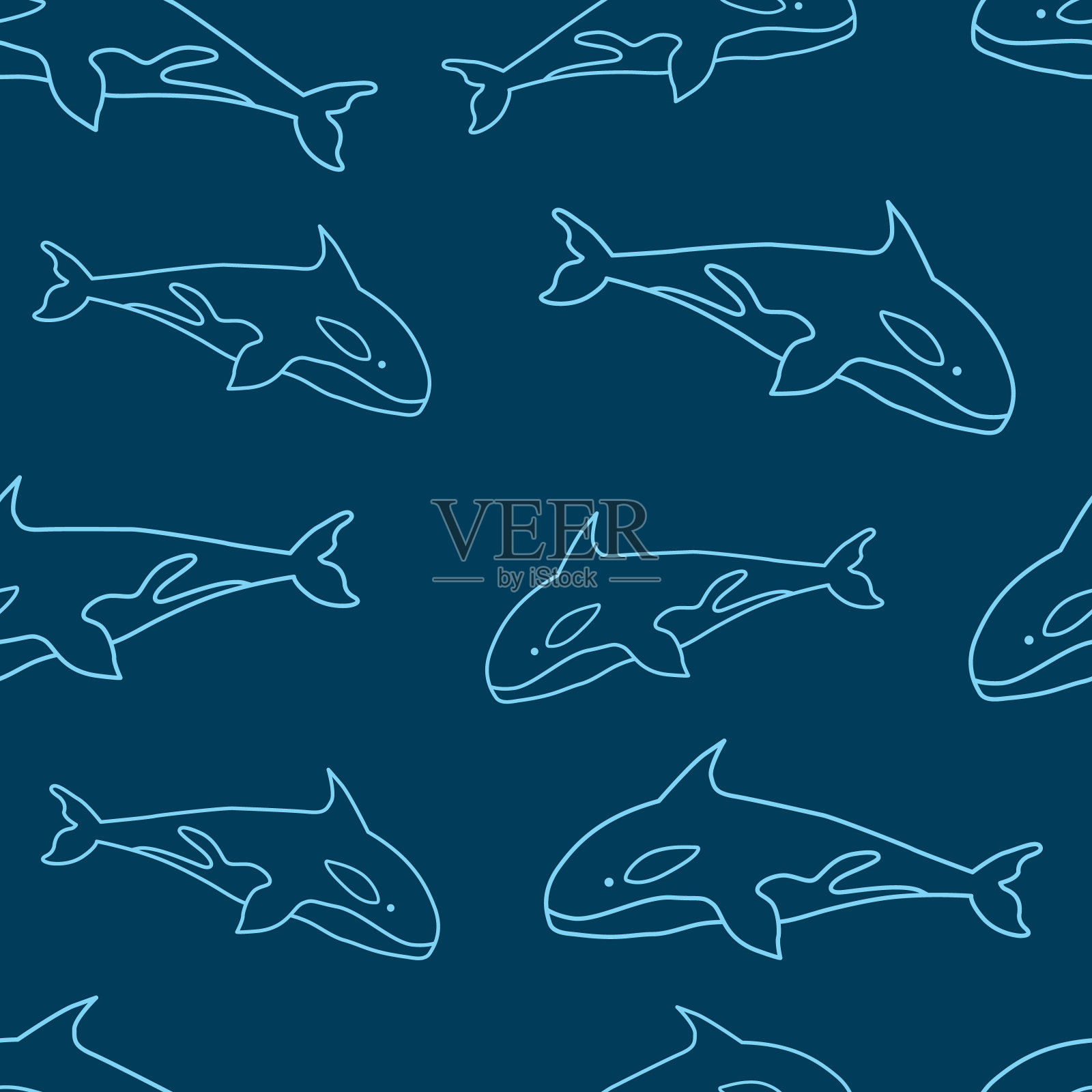 涂鸦虎鲸图案设计。海洋动物图案涂鸦虎鲸设计元素图片