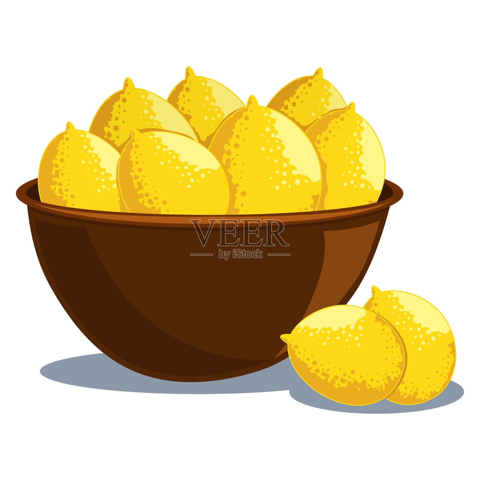 整个柠檬在一个碗矢量卡通插图孤立在白色的背景。插画图片素材